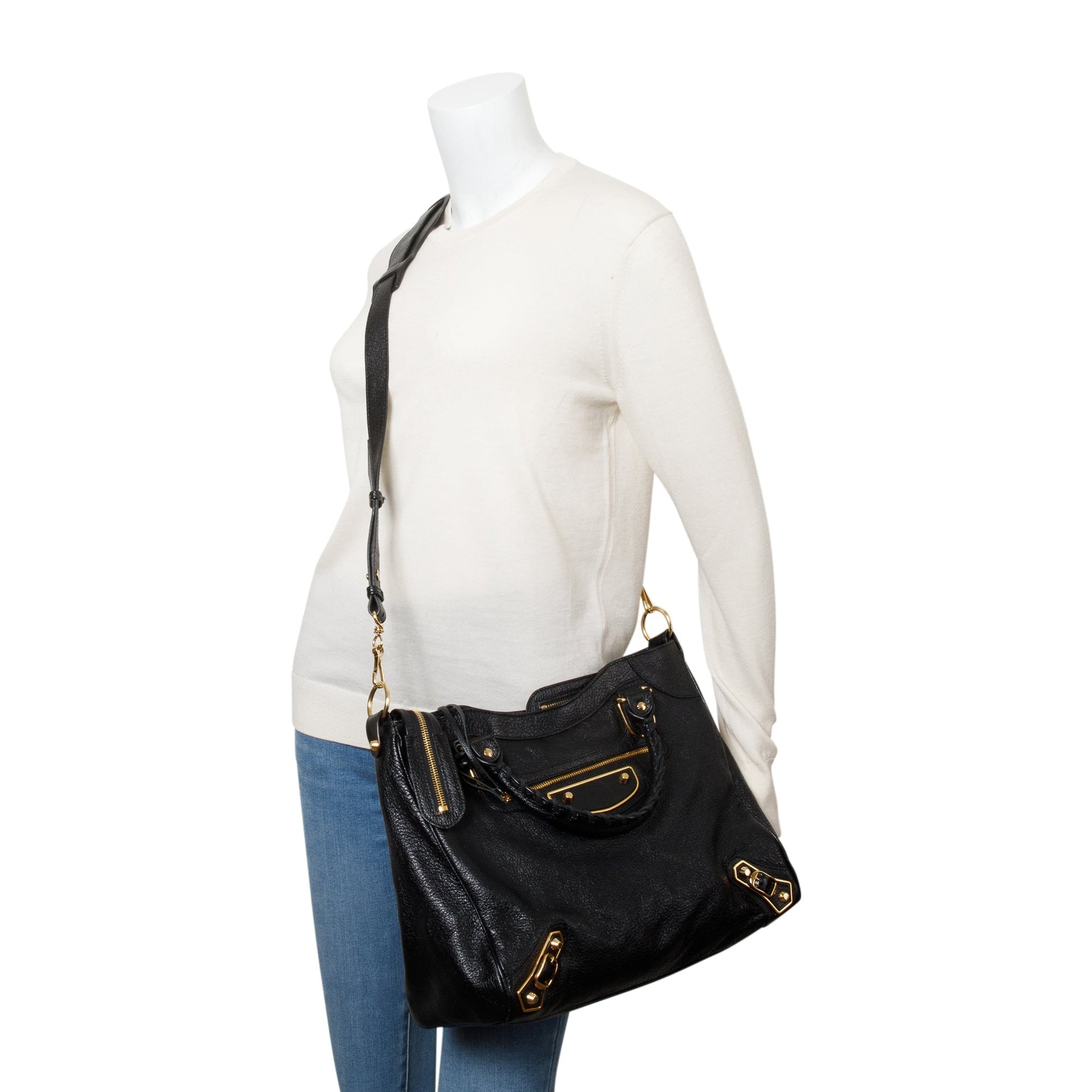 Balenciaga Chevre Metallic Edge Velo City Bag Leather Black Travel Bag