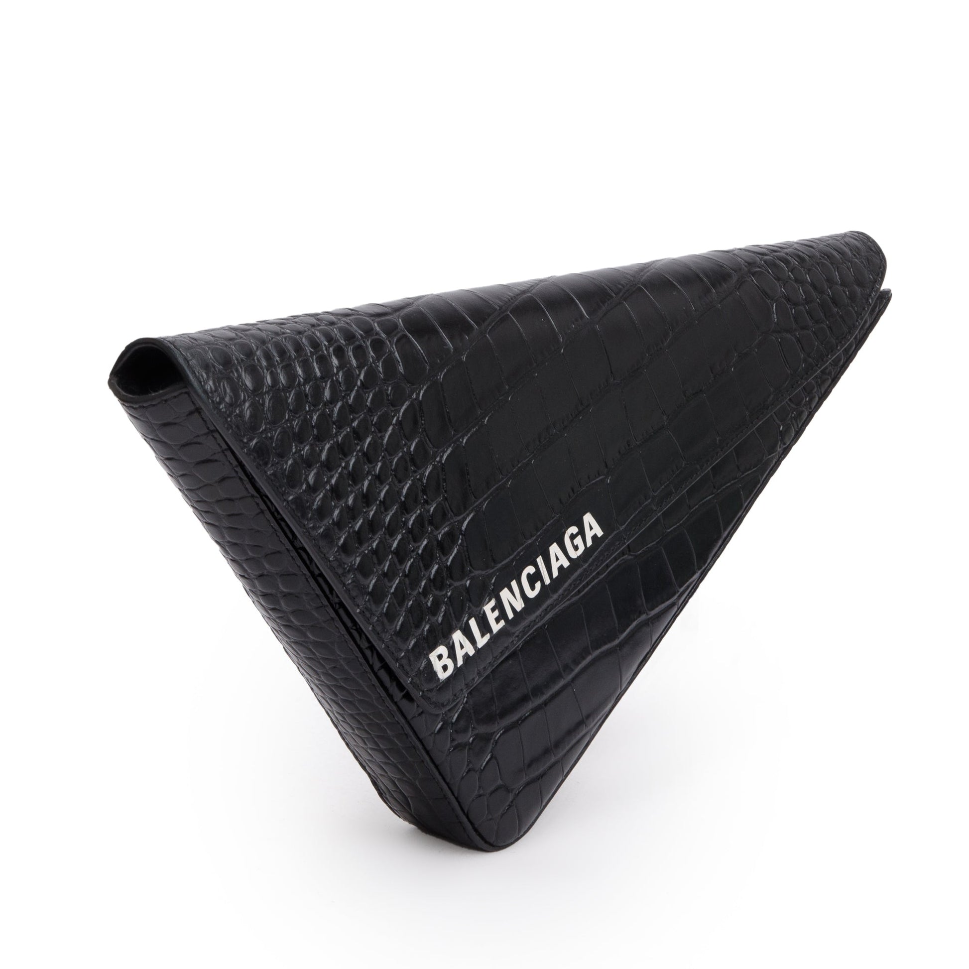 Balenciaga Croc Embossed Calfskin Triangle Clutch Leather Black Clutch Bag