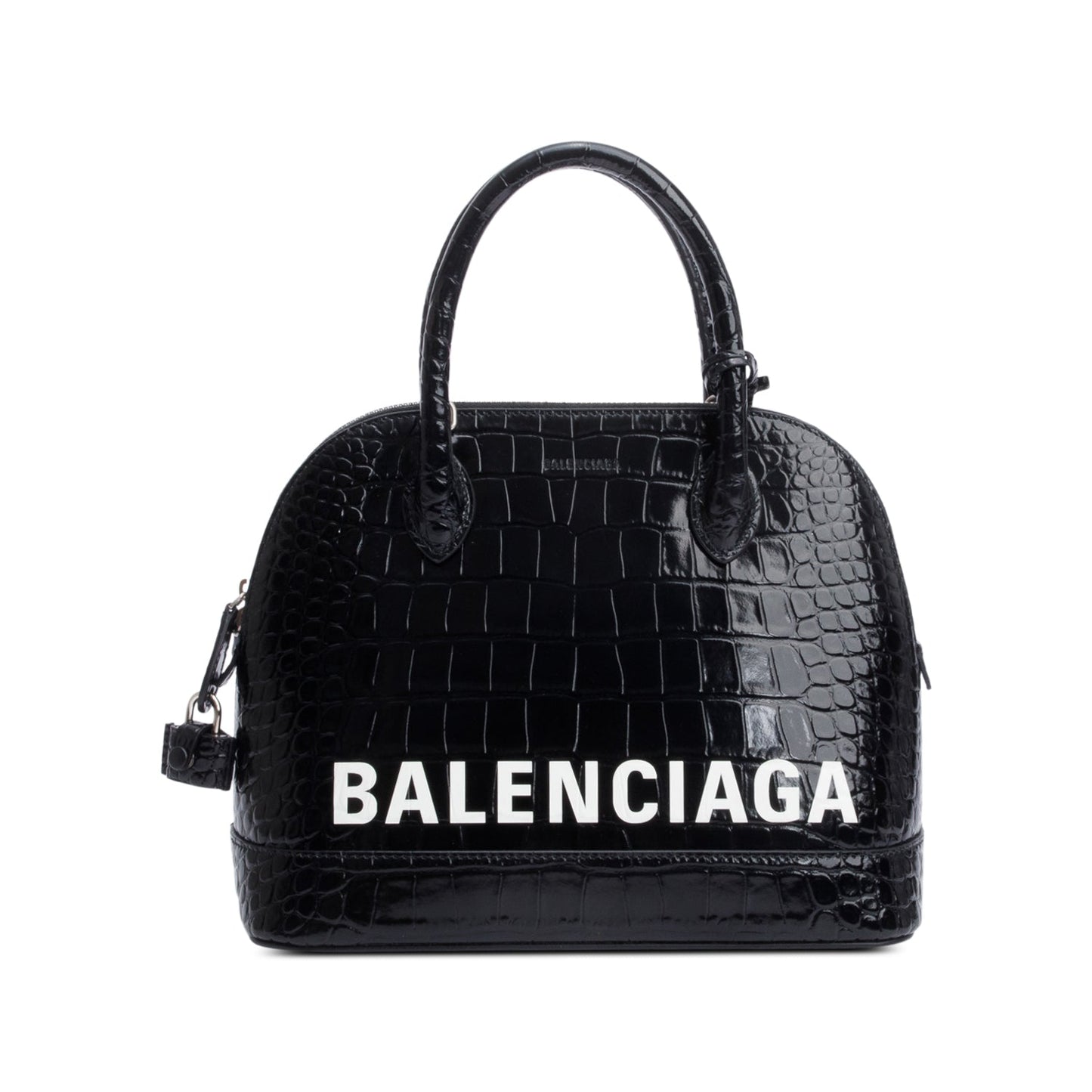 Balenciaga Croc Embossed Calfskin Ville Top Handle Bag Leather Black Travel Bag
