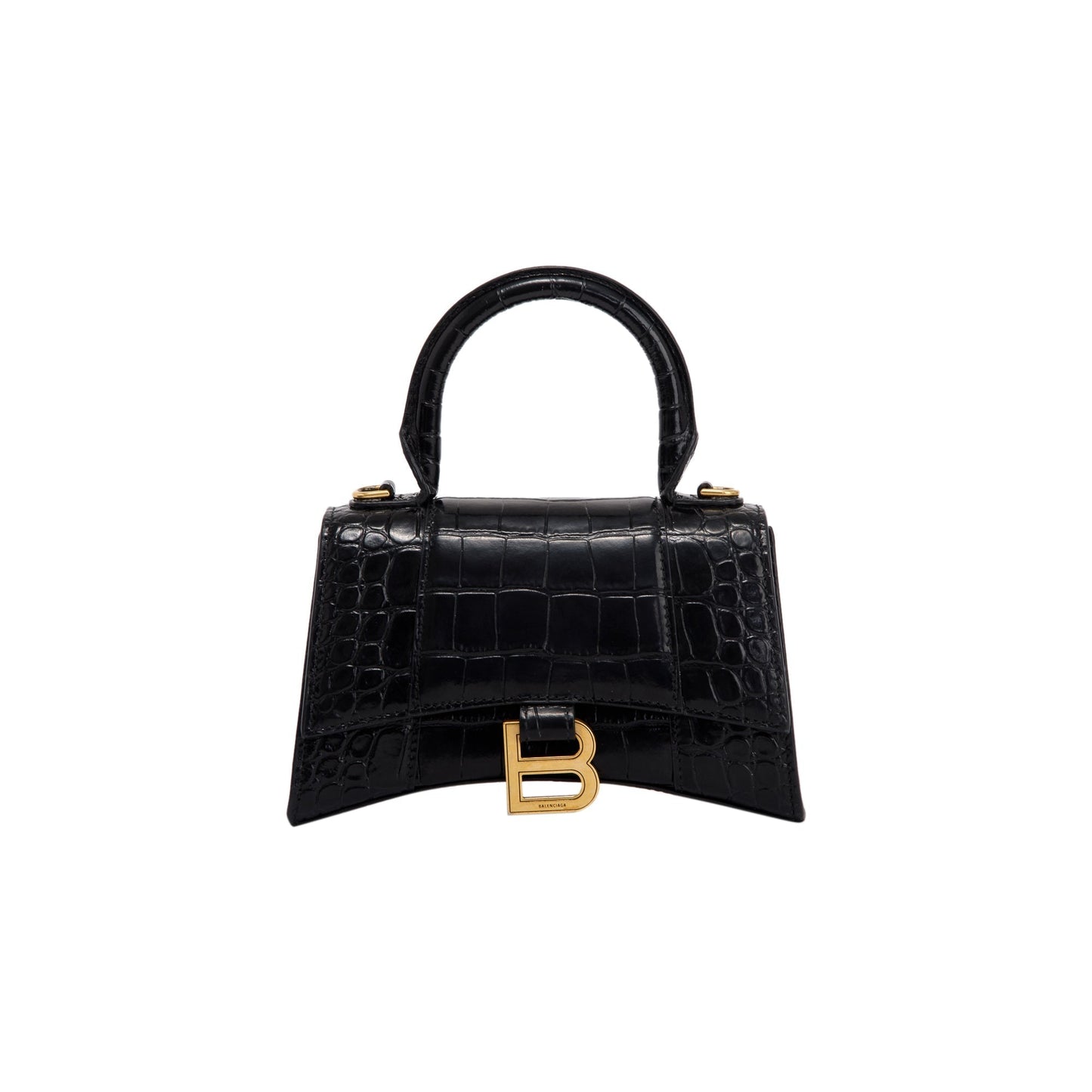 Balenciaga Croc Embossed Hourglass Xs Top Handle Bag Black Travel Bag