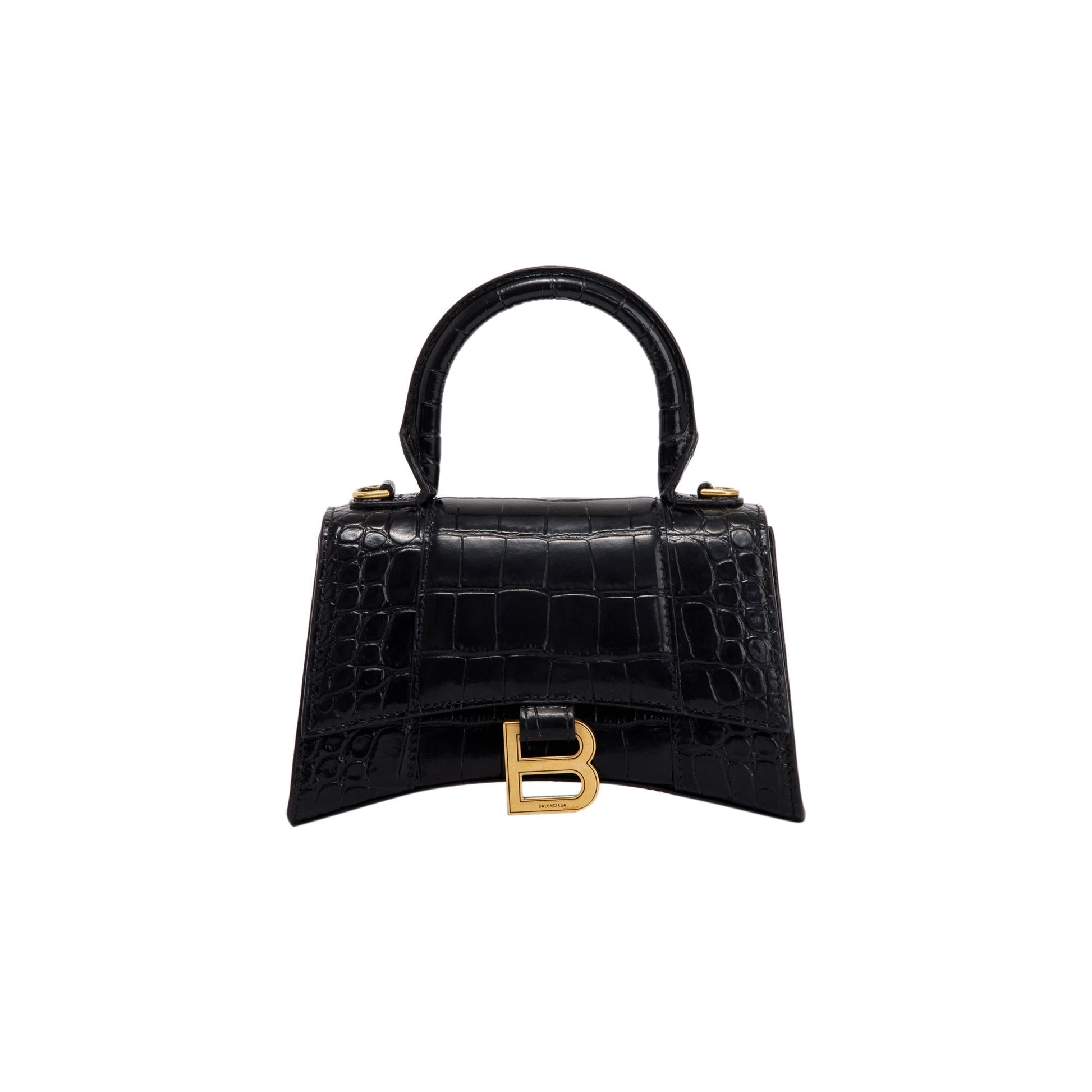 Balenciaga Croc Embossed Hourglass Xs Top Handle Bag Black Travel Bag