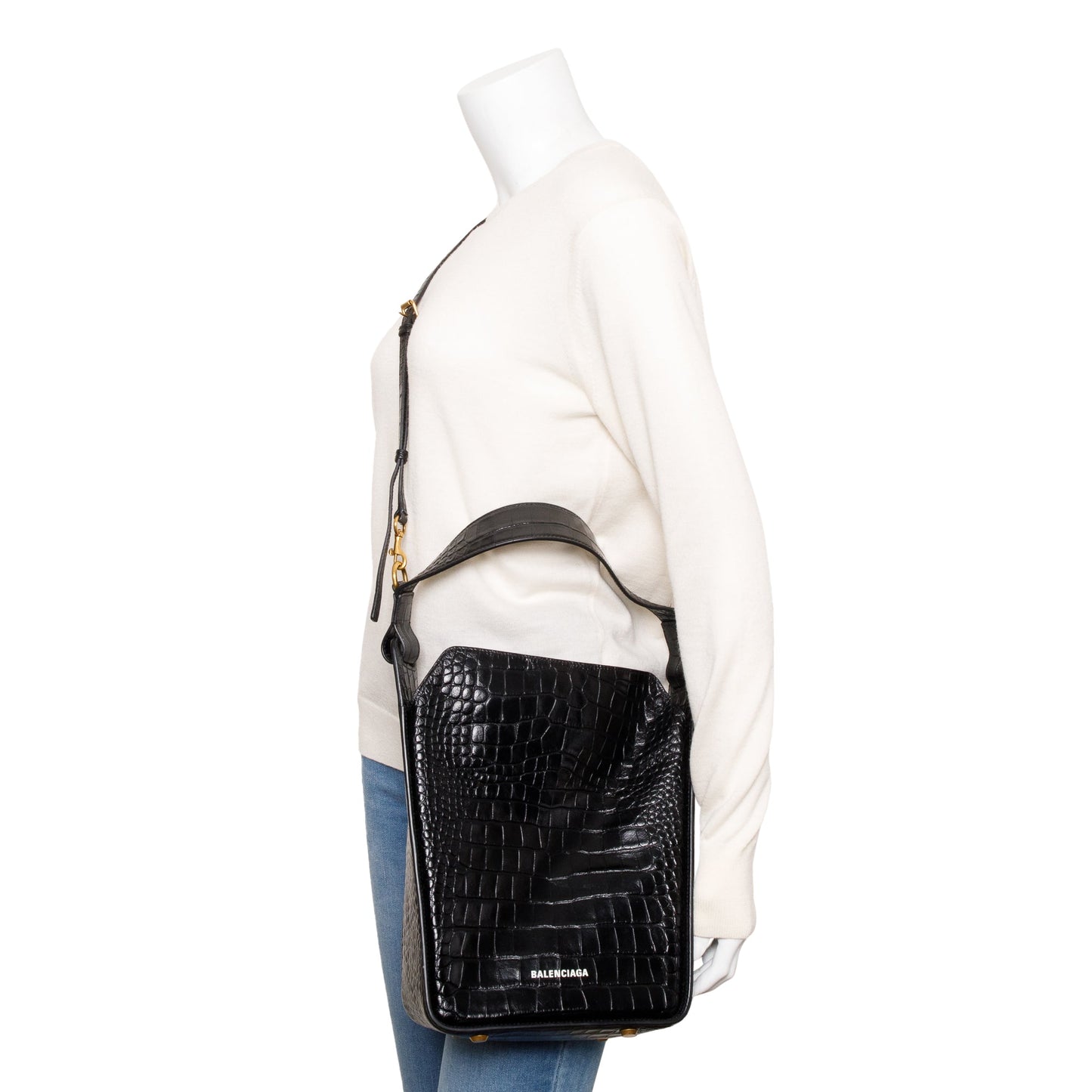 Balenciaga Croc Embossed Tool N S Tote Leather Black Tote Bag