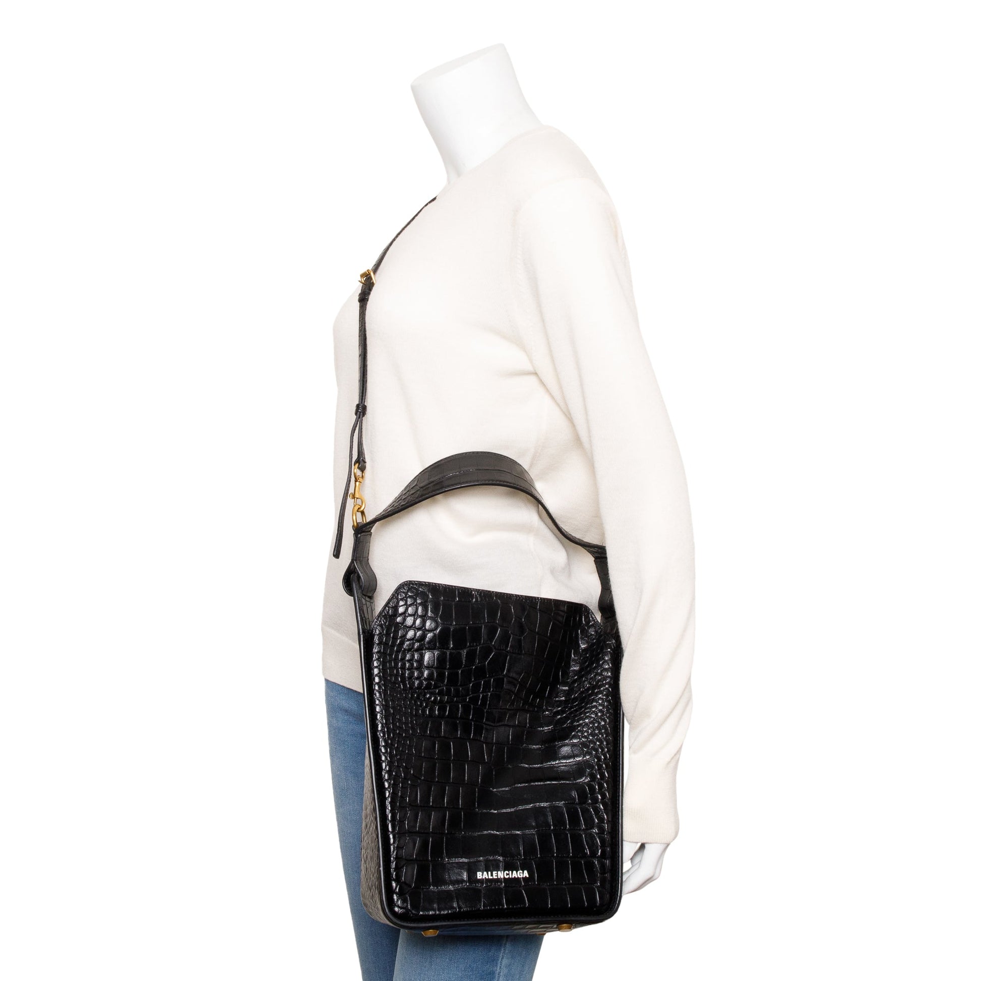 Balenciaga Croc Embossed Tool N S Tote Leather Black Tote Bag