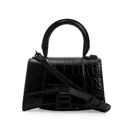 Balenciaga Croc Embossed Xs Hourglass Top Handle Bag Leather Black Travel Bag