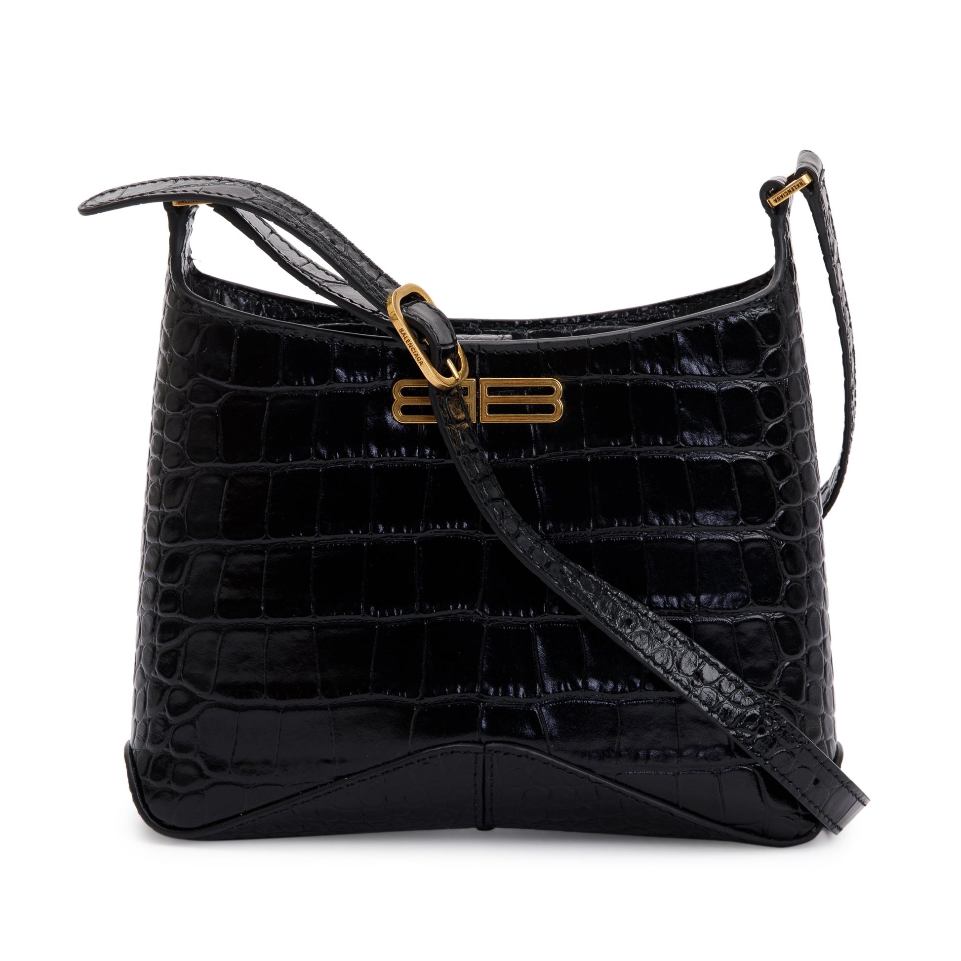 Balenciaga Croc Embossed Xx Hobo Bag Leather Black Travel Bag
