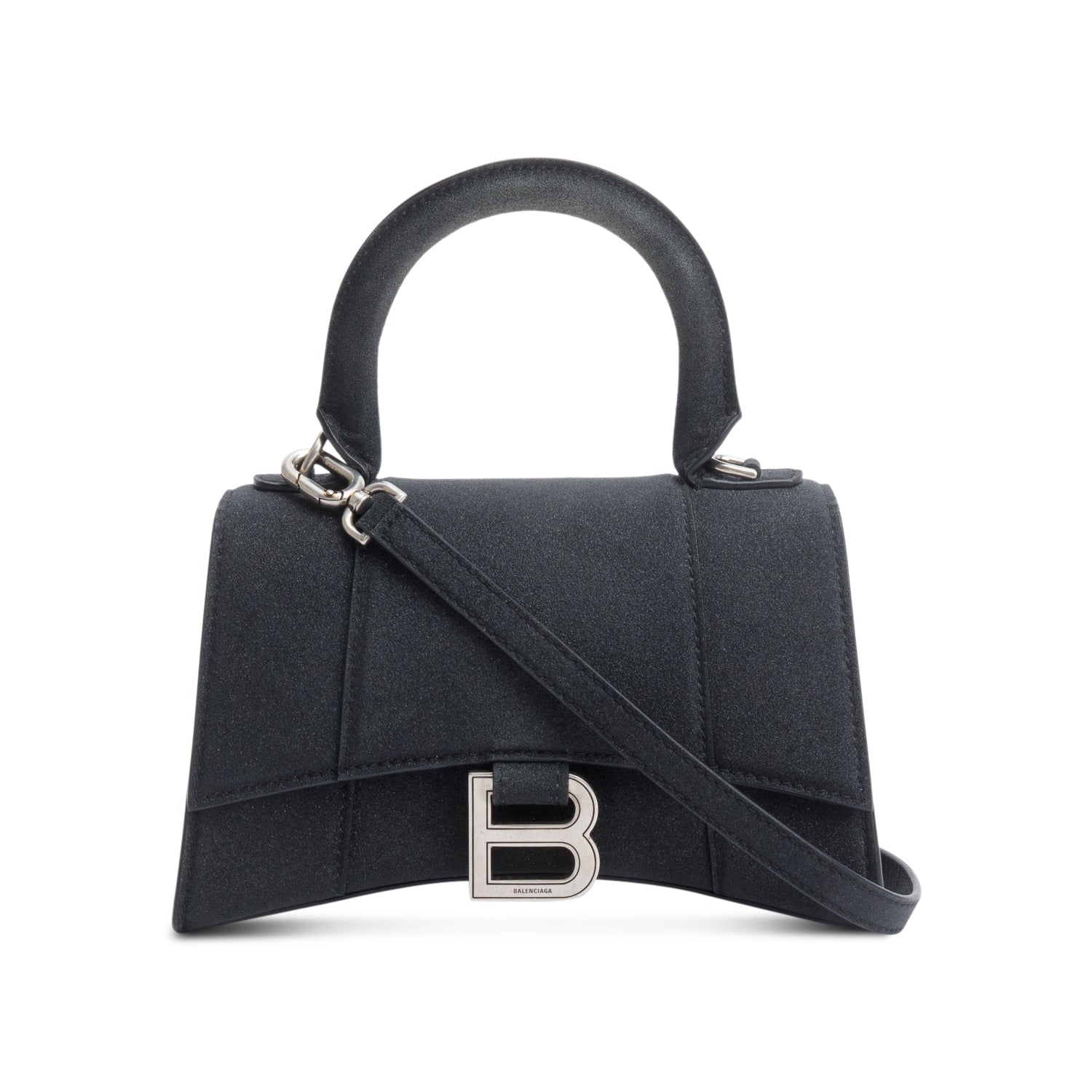 Balenciaga Glitter Xs Hourglass Top Handle Bag Satin Black Travel Bag
