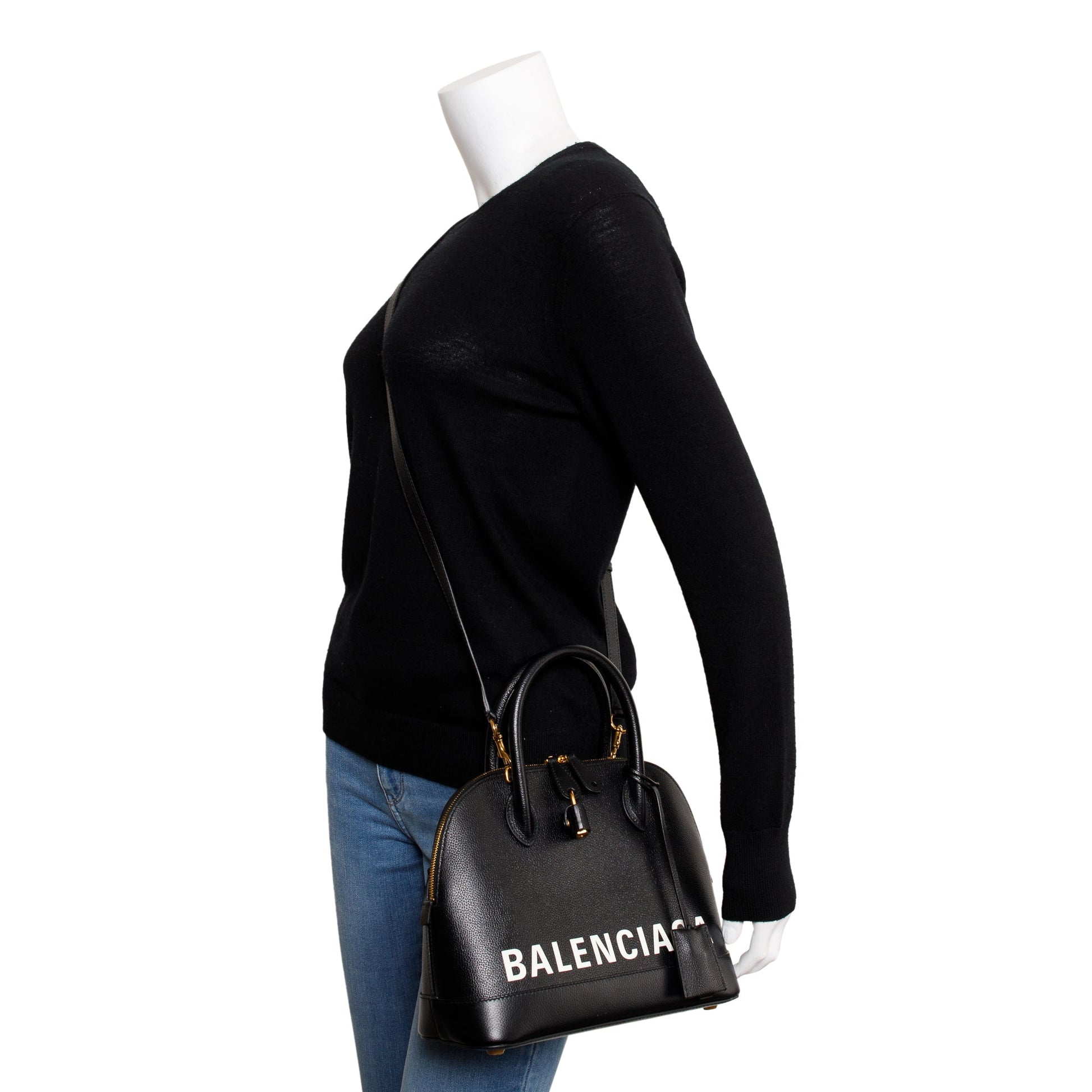 Balenciaga Grained Calfskin Ville Top Handle Bag Leather Black Travel Bag