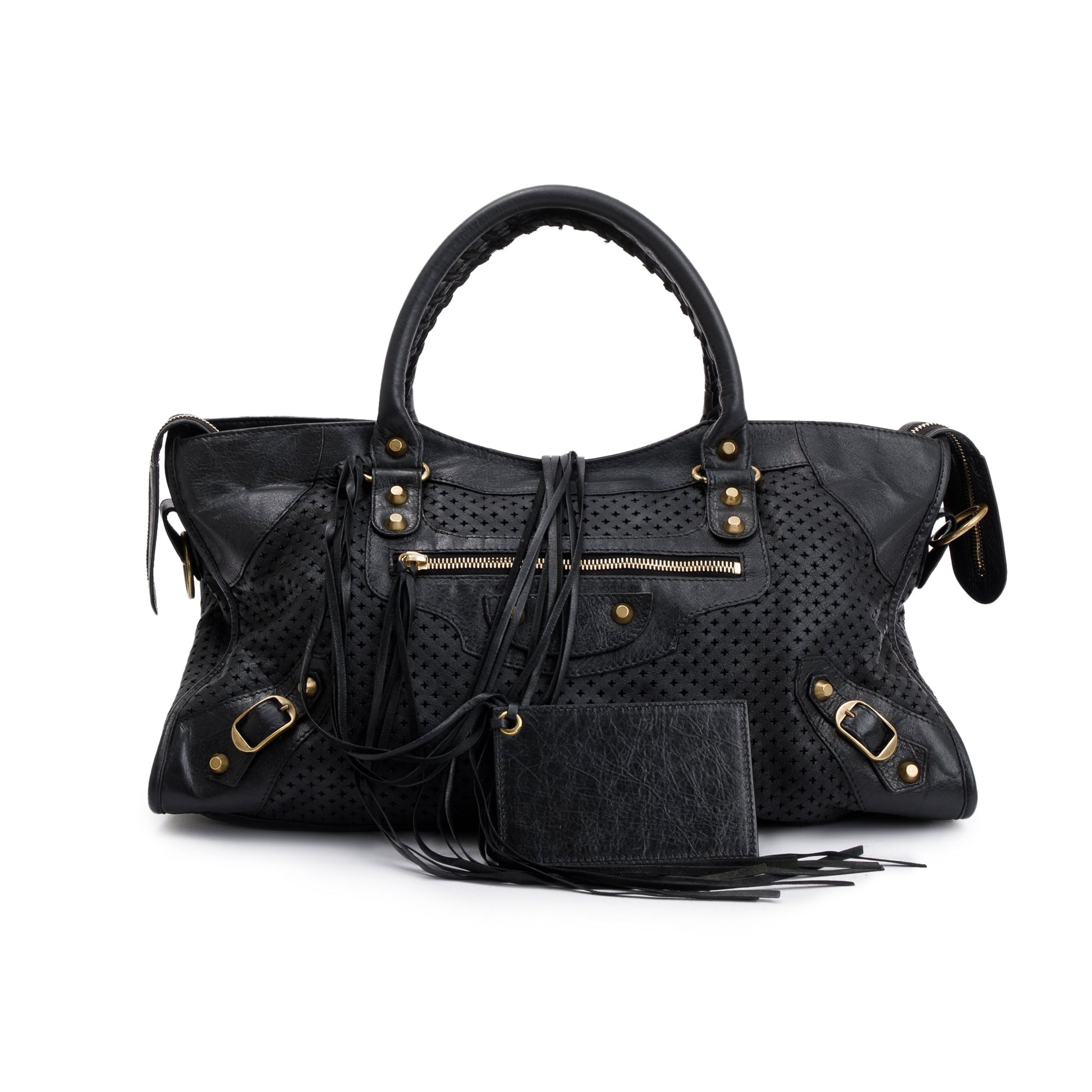 Balenciaga Perforated Arena Motocross City Bag Leather Black Travel Bag