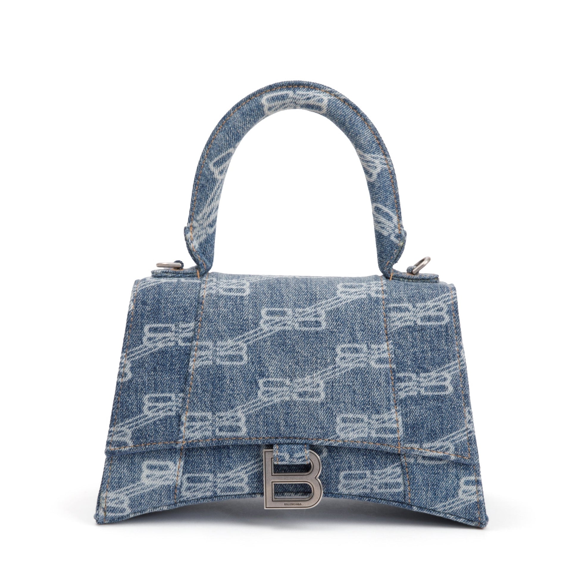 Balenciaga Bb Small Hourglass Top Handle Bag Denim Monogram Travel Bag