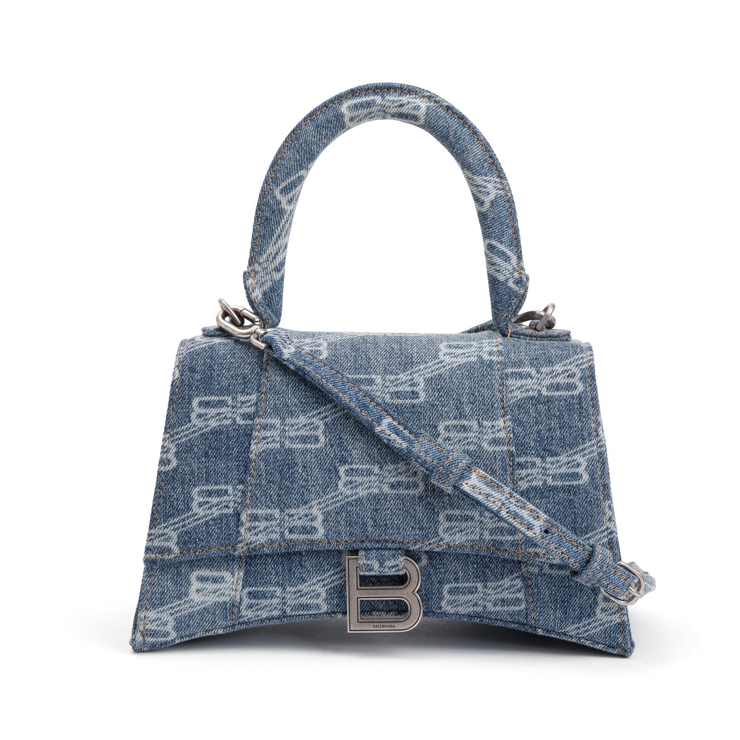 Balenciaga Bb Small Hourglass Top Handle Bag Denim Monogram Travel Bag