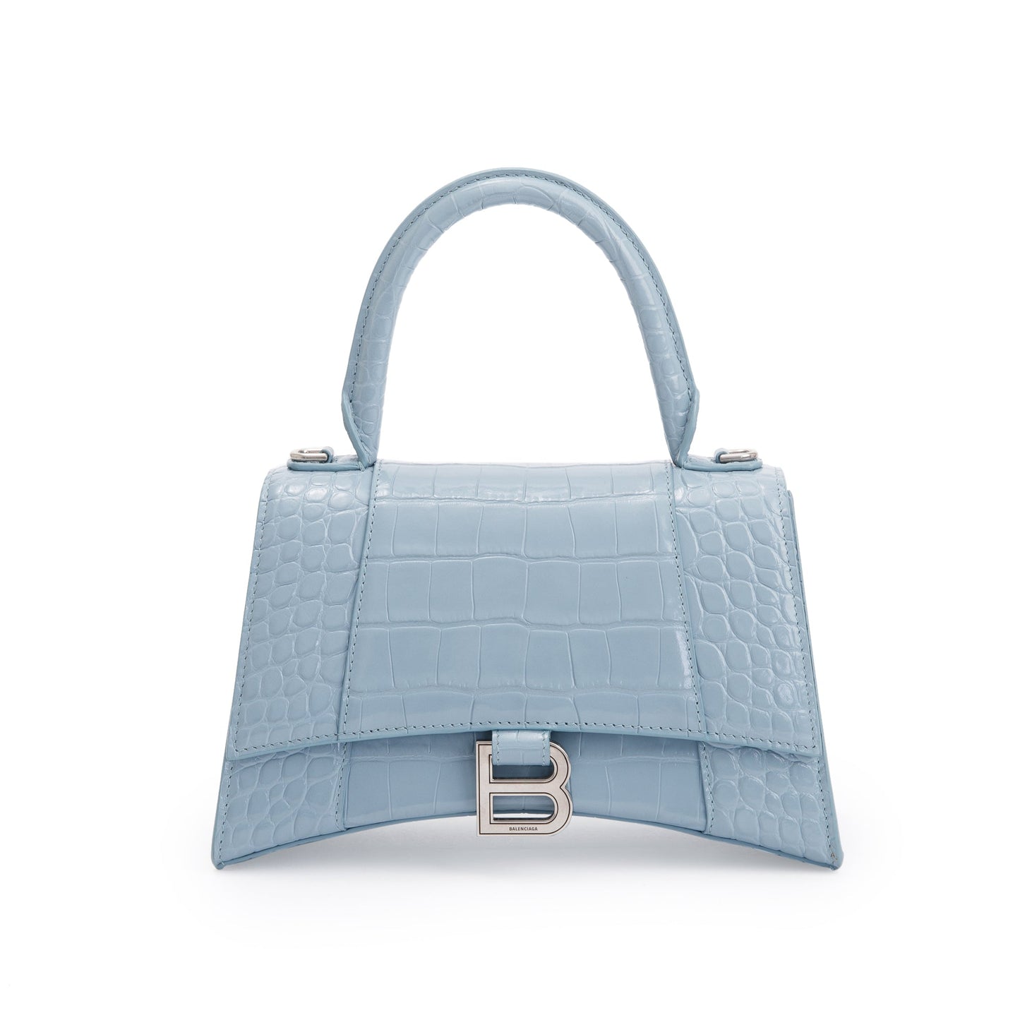 Balenciaga Grey Croc Embossed Calfskin Hourglass Top Handle Leather Blue Travel Bag