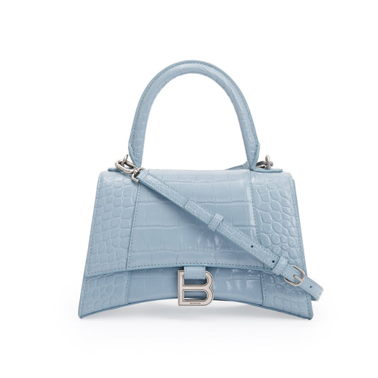 Balenciaga Grey Croc Embossed Calfskin Hourglass Top Handle Leather Blue Travel Bag