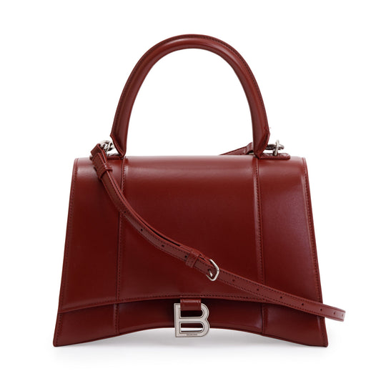 Balenciaga Burgundy Calfskin Hourglass Top Handle Bag Leather Medium Travel Bag