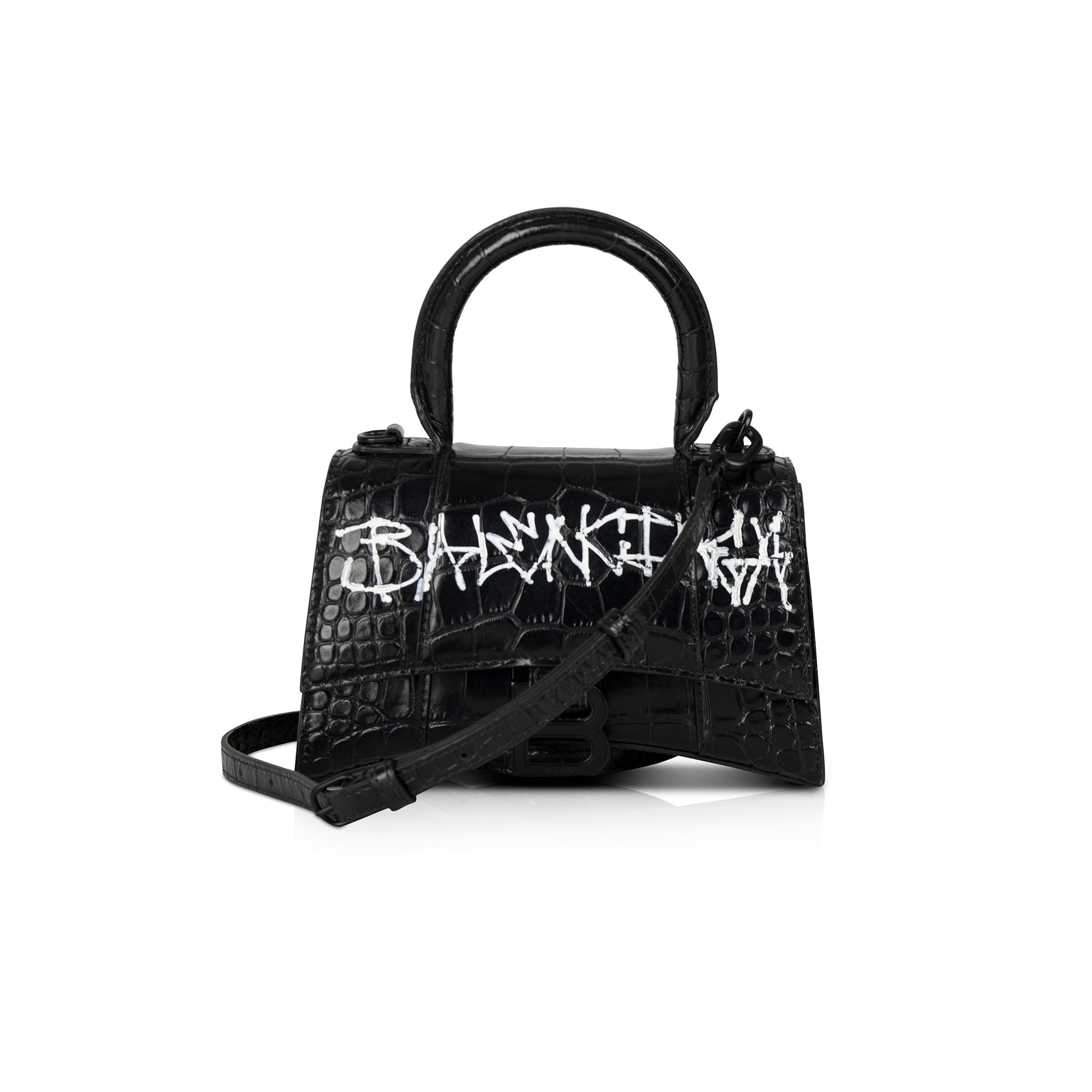 Balenciaga Croc Embossed Graffiti Hourglass Xs Top Handle Travel Bag