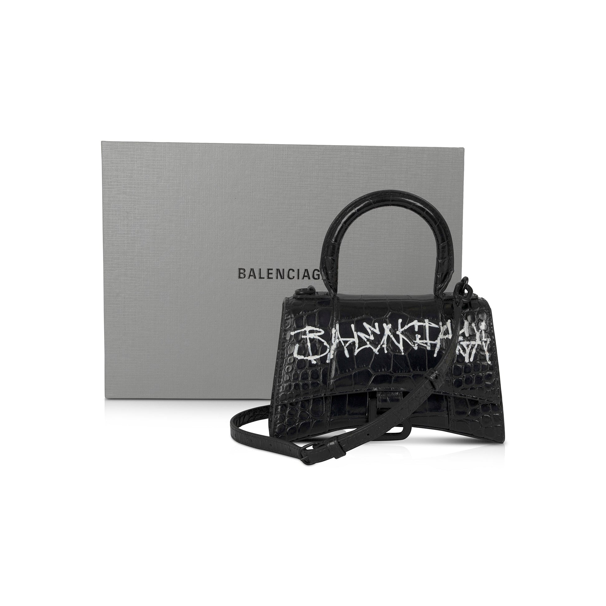 Balenciaga Croc Embossed Graffiti Hourglass Xs Top Handle Travel Bag