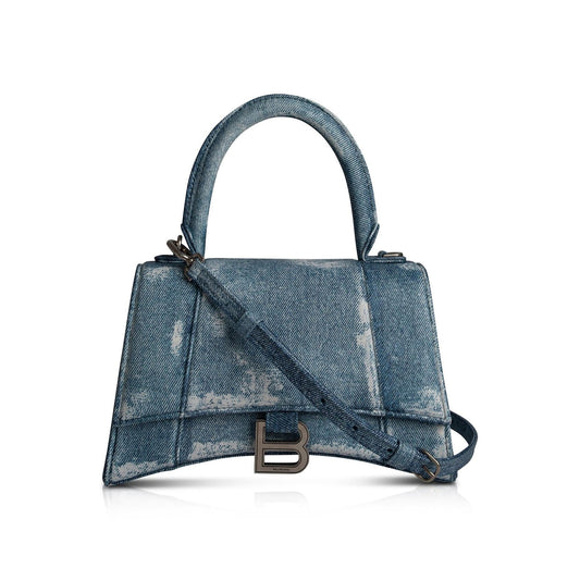 Balenciaga Hourglass Top Handle Bag Denim Small Travel Bag