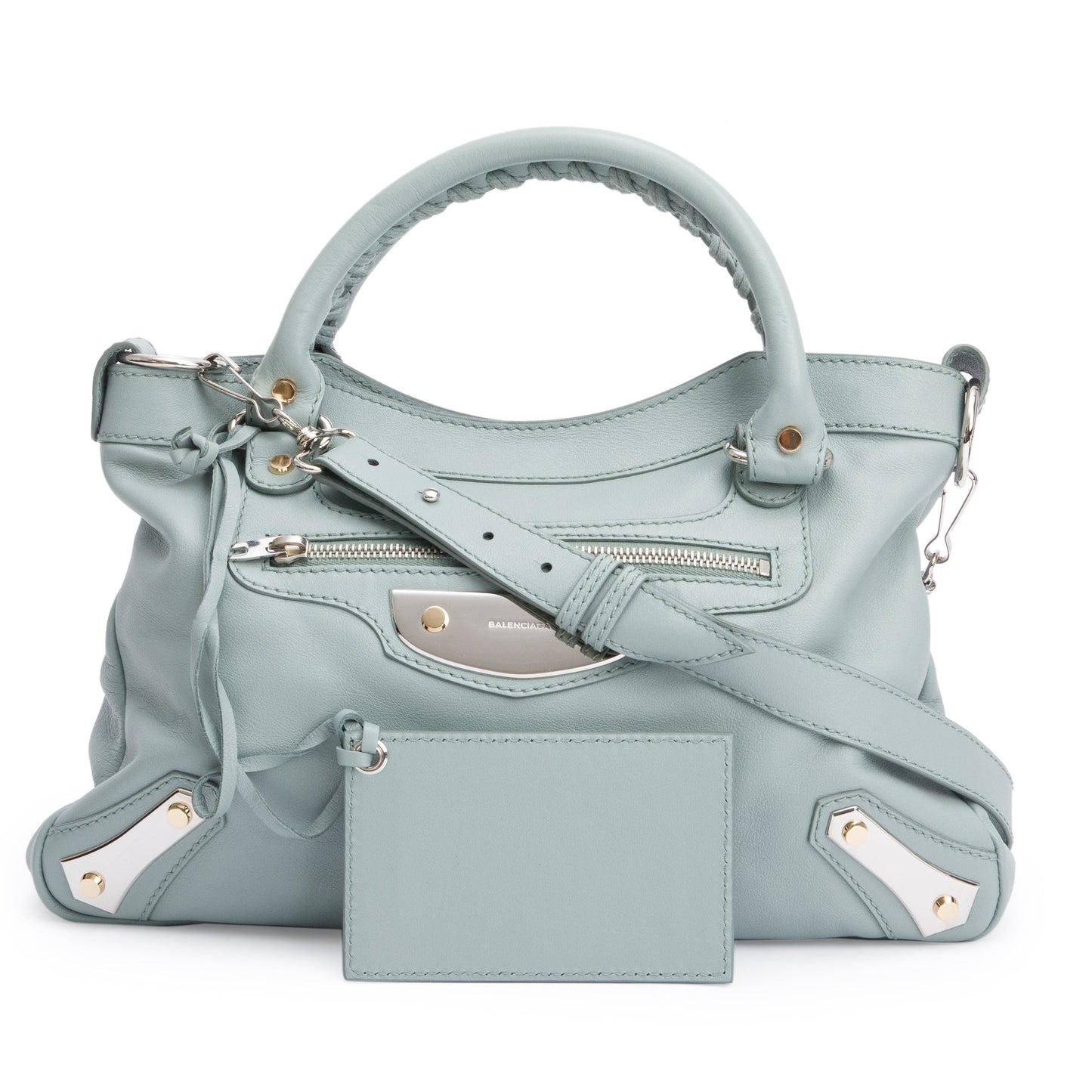Balenciaga Town Metal Plate Flat Studs City Bag Green Shoes