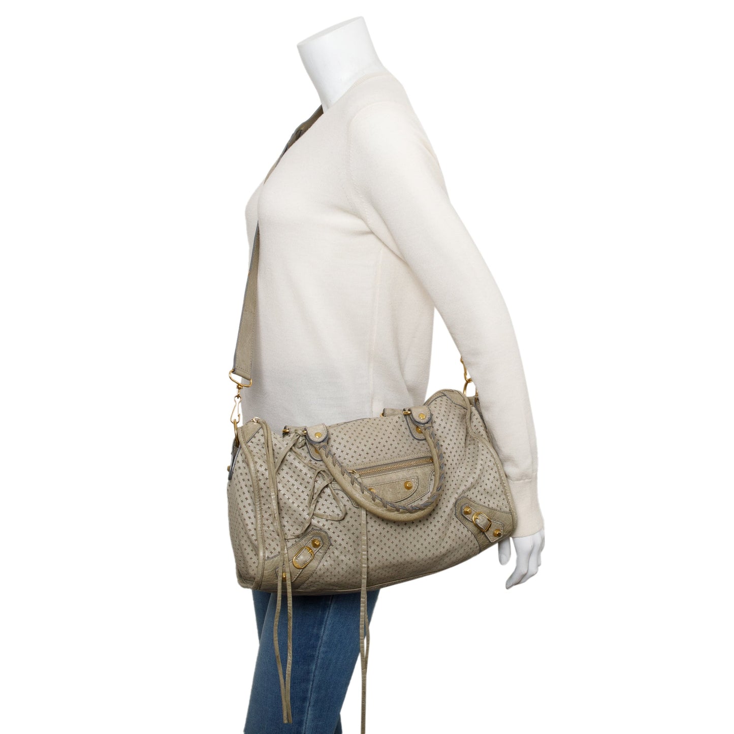 Balenciaga Grey Agneau Laser Cut Cross Classic City Leather Travel Bag