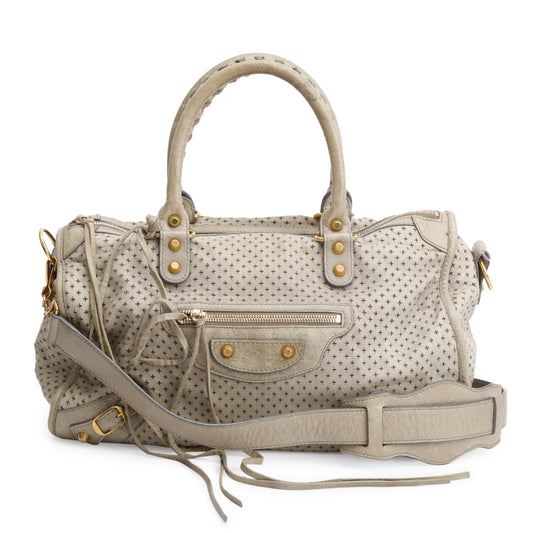 Balenciaga Grey Agneau Laser Cut Cross Classic City Leather Travel Bag