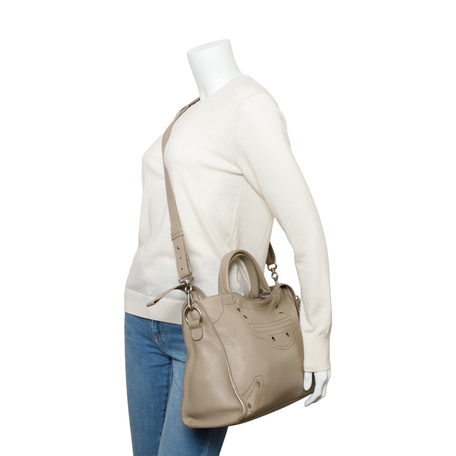 Balenciaga Grey Agneau Perforated Blackout City Bag Leather Travel Bag