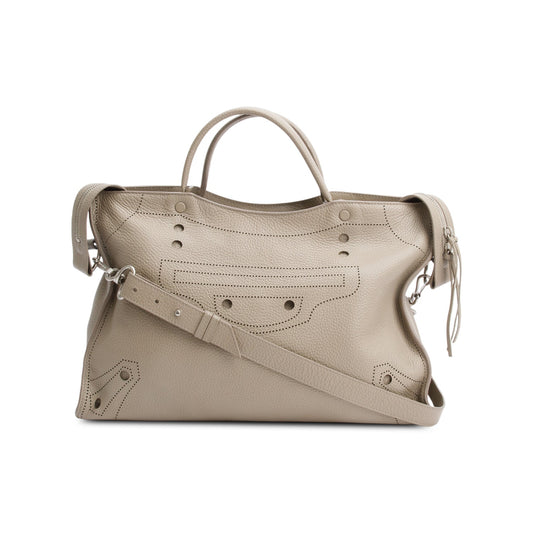 Balenciaga Grey Agneau Perforated Blackout City Bag Leather Travel Bag