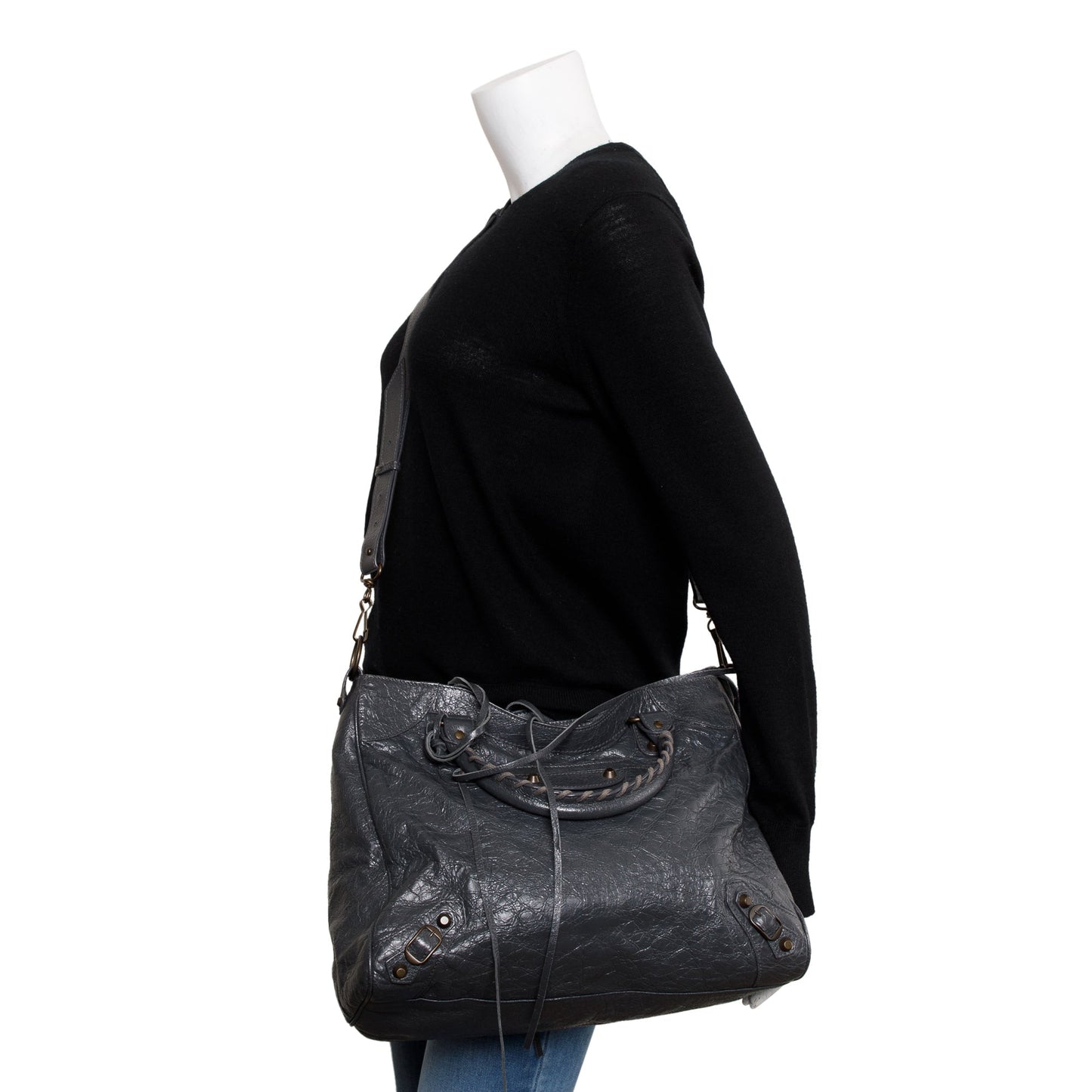 Balenciaga Grey Agneu Motocross Classic City Velo Bag Leather Travel Bag