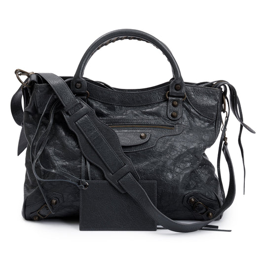 Balenciaga Grey Agneu Motocross Classic City Velo Bag Leather Travel Bag