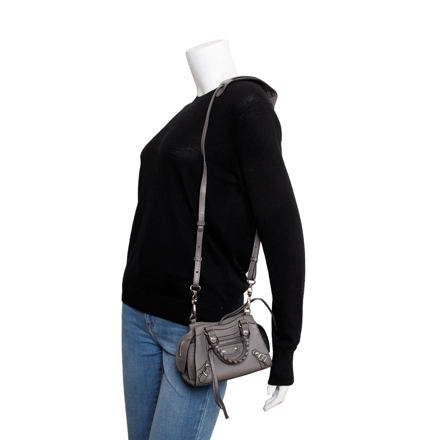 Balenciaga Grey Calfskin Nano Neo Classic Top Handle Leather Travel Bag