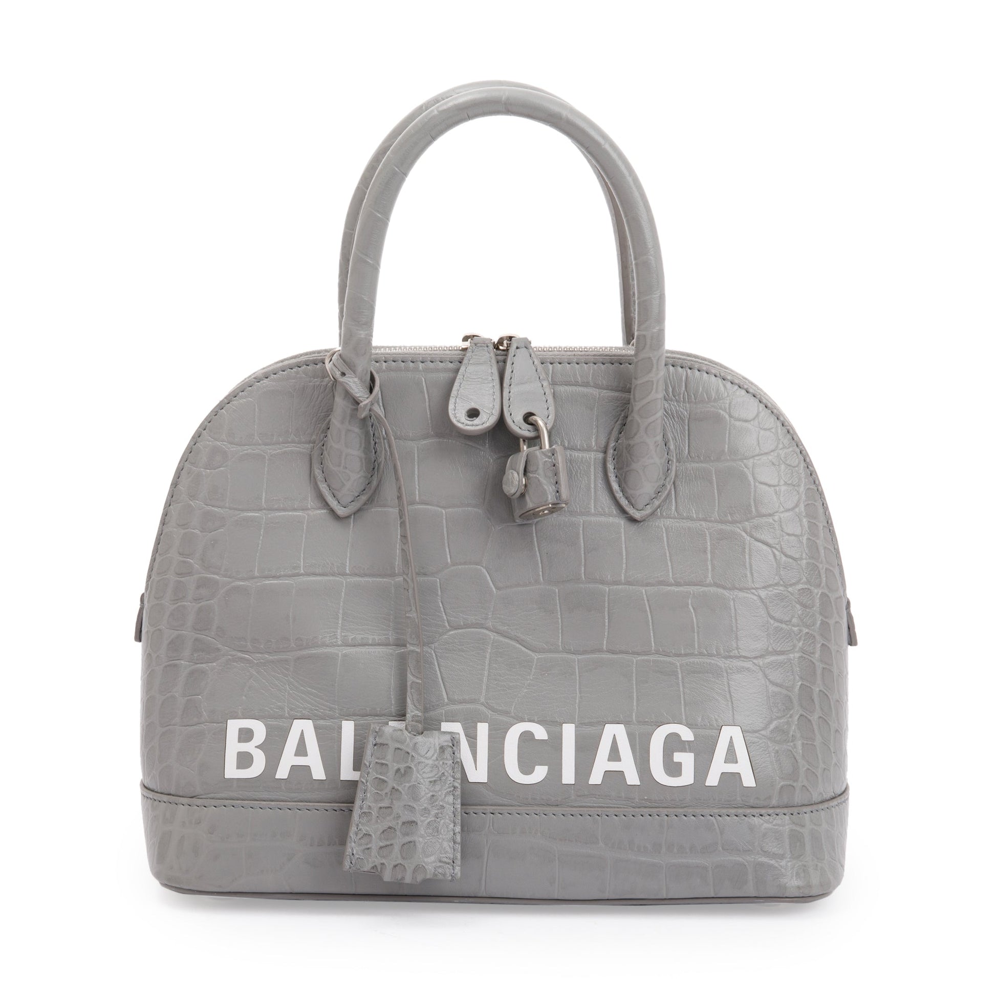 Balenciaga Grey Croc Embossed Ville Top Handle Bag Travel Bag