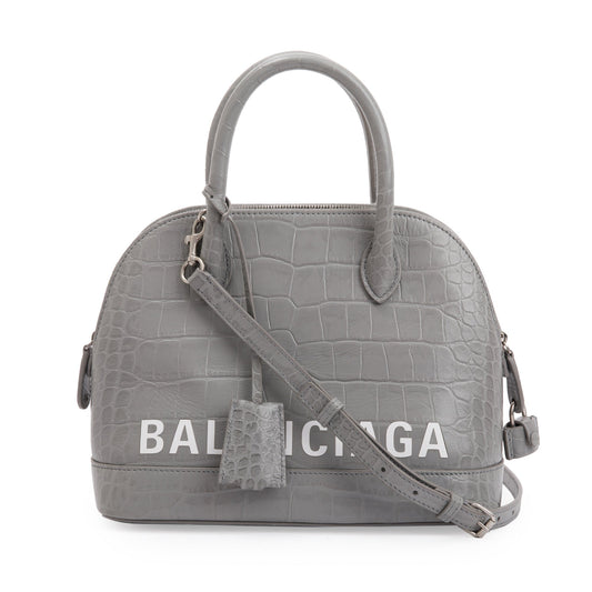 Balenciaga Grey Croc Embossed Ville Top Handle Bag Travel Bag