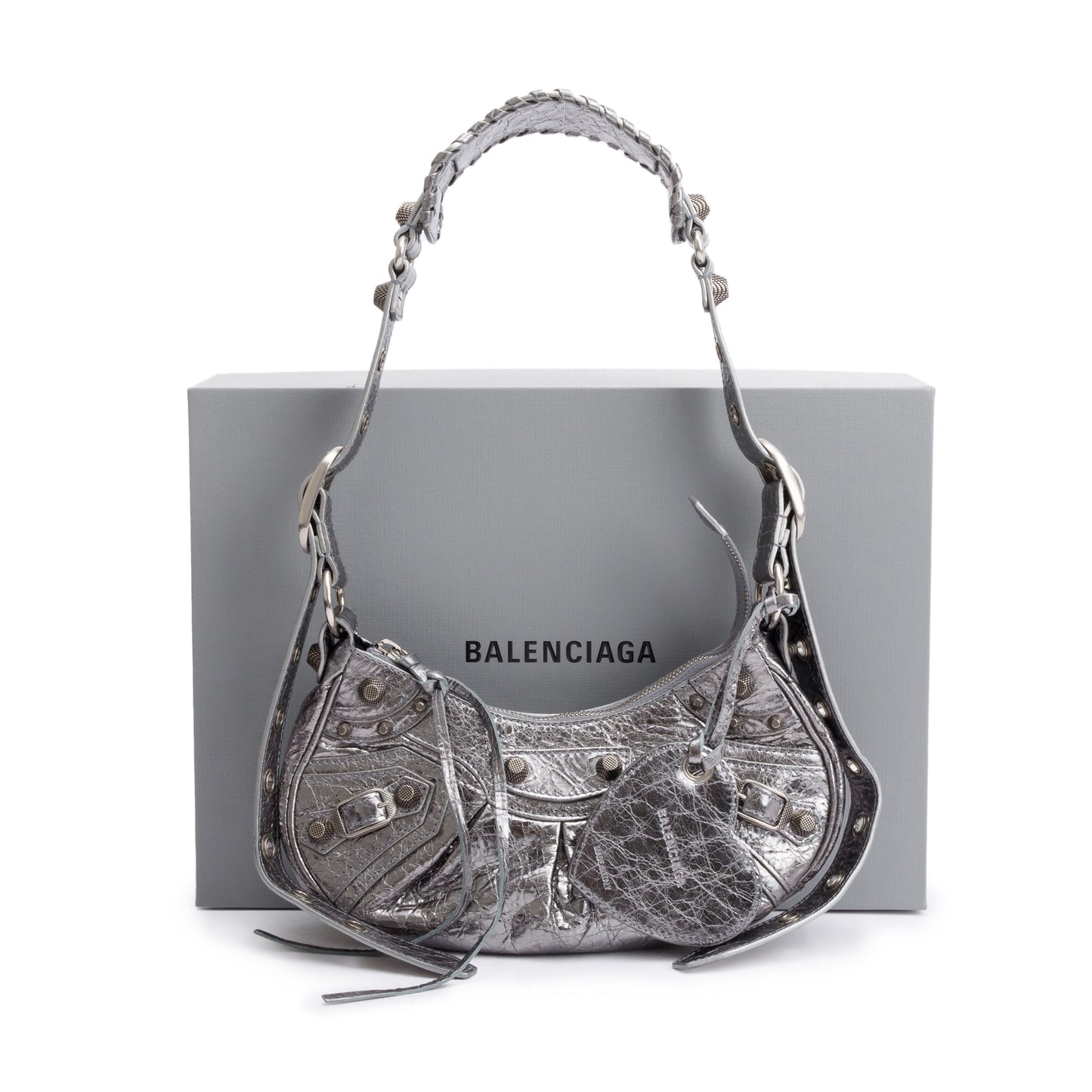Balenciaga Metallic Arena Calfskin Le Cagole Xs Shoulder Leather Silver Shoulder Bag