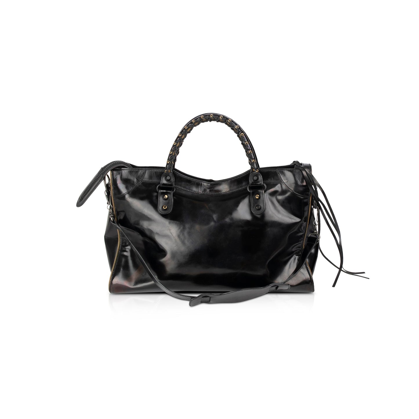 Balenciaga Motocross Glazed Calfskin City Bag Leather Black Travel Bag