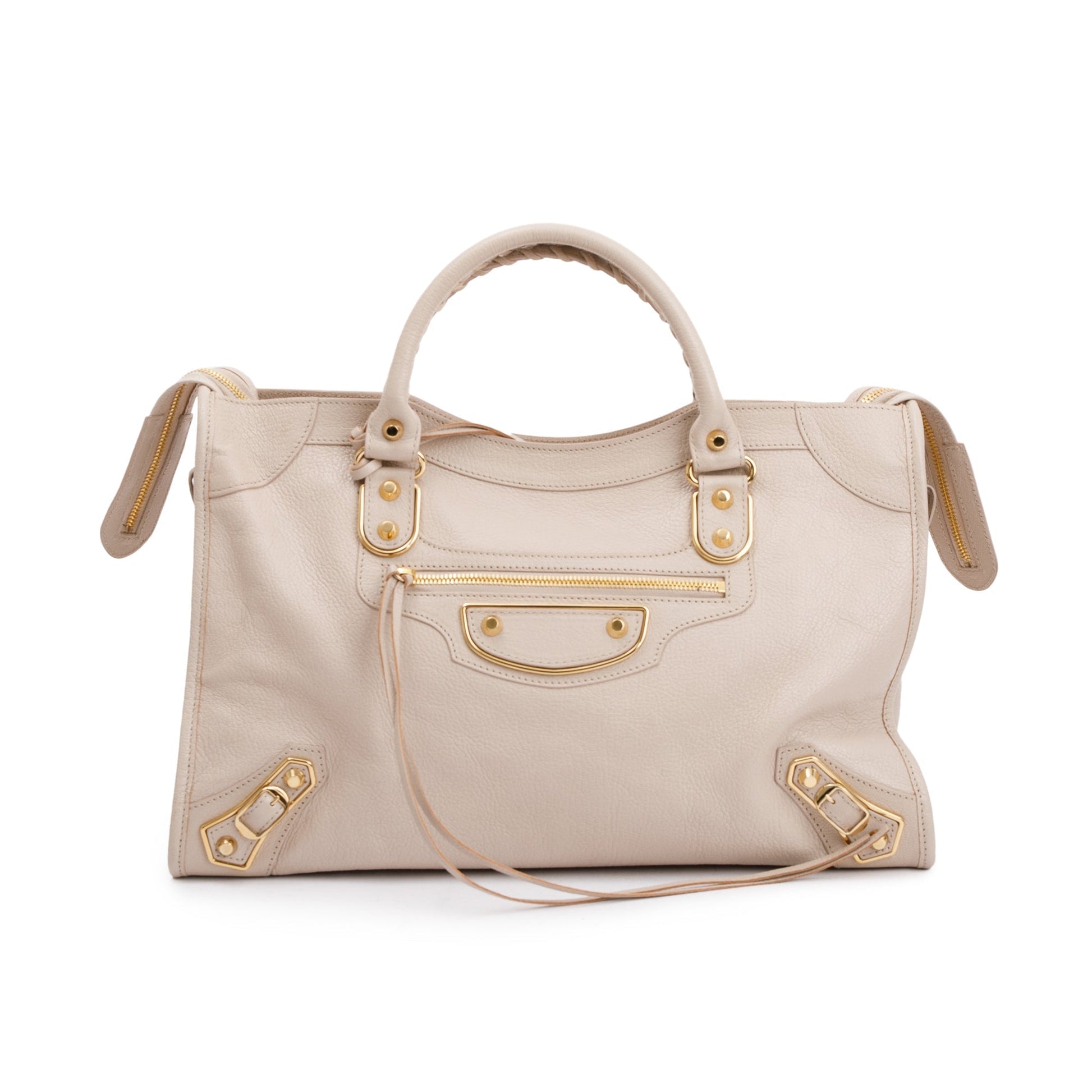 Balenciaga Neutral Chevre Metallic Edge City Bag Leather Travel Bag