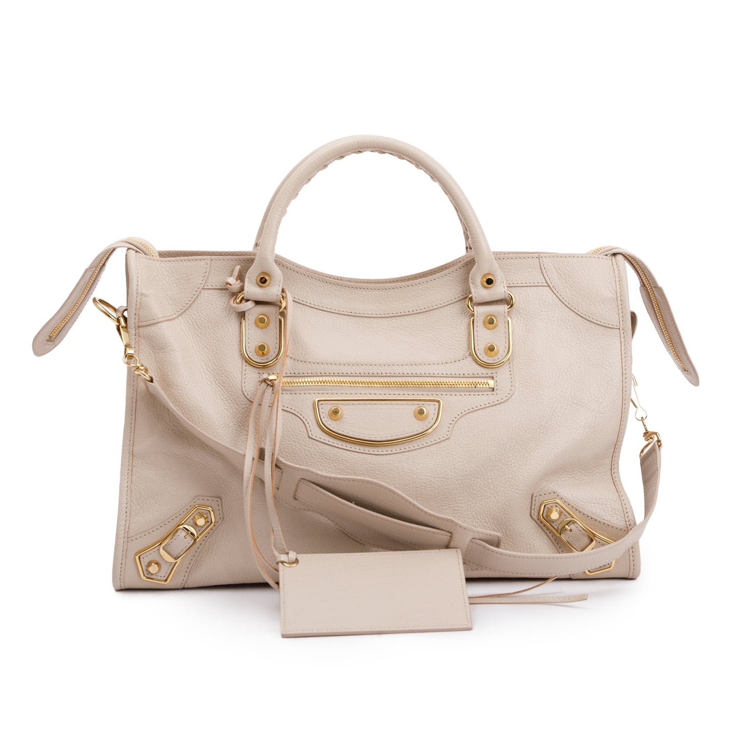 Balenciaga Neutral Chevre Metallic Edge City Bag Leather Travel Bag