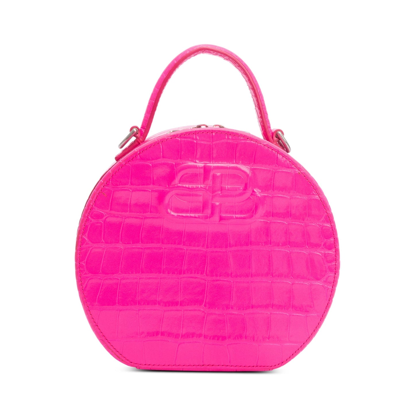Balenciaga Croc Embossed Bb Vanity Round Crossbody Leather Pink Crossbody Bag