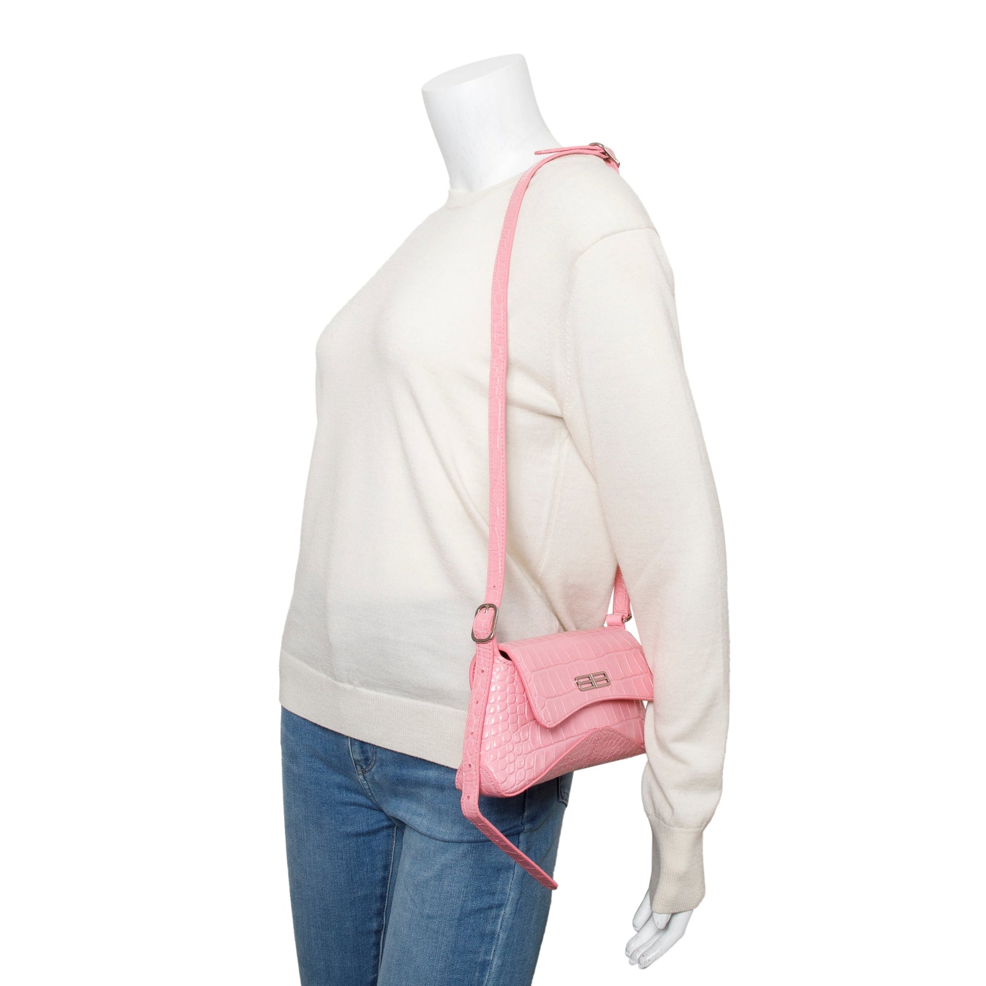 Balenciaga Croc Embossed Xx Flap Crossbody Bag Leather Pink