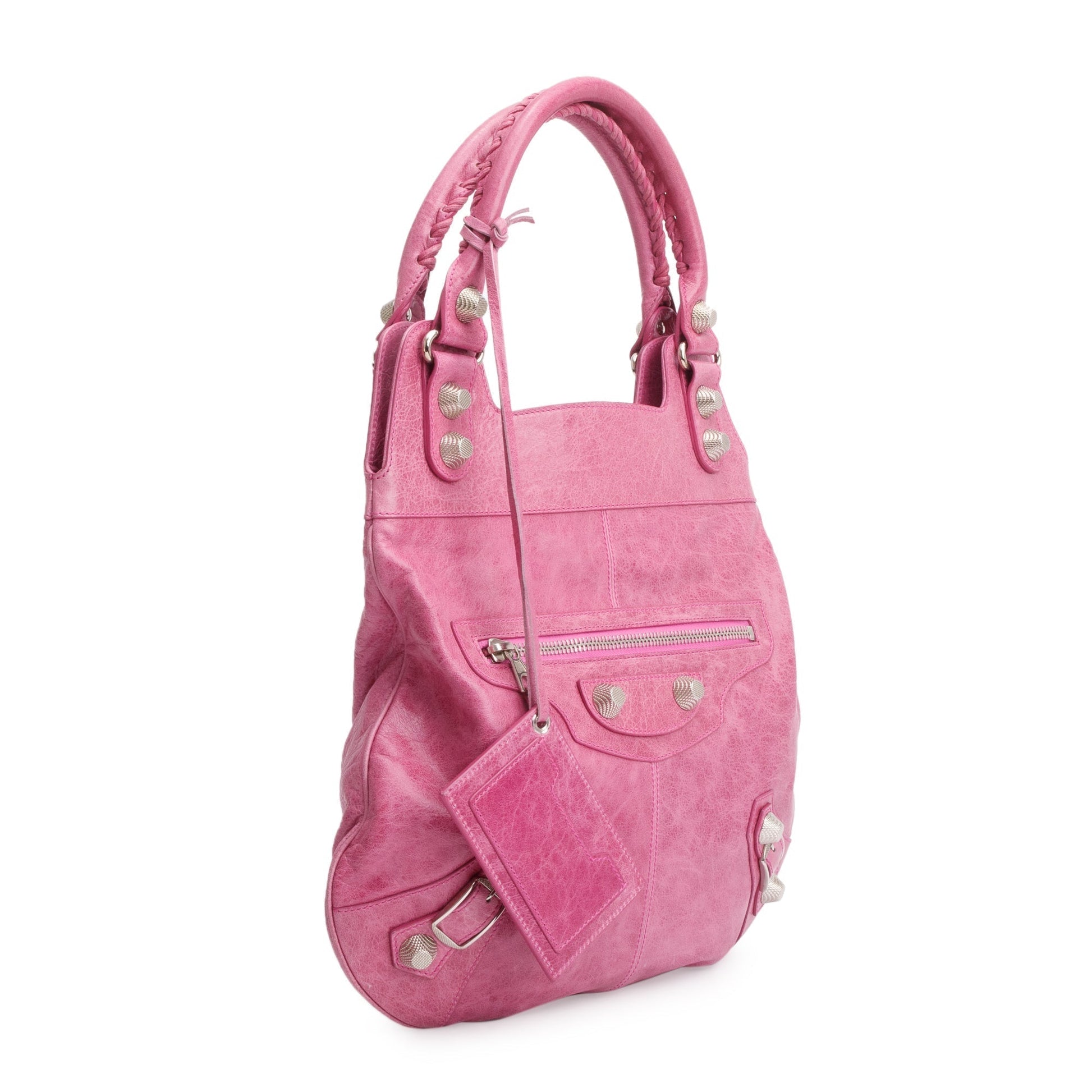 Balenciaga Distressed Arena Motocross Giant Slim Hobo Bag Leather Pink Travel Bag