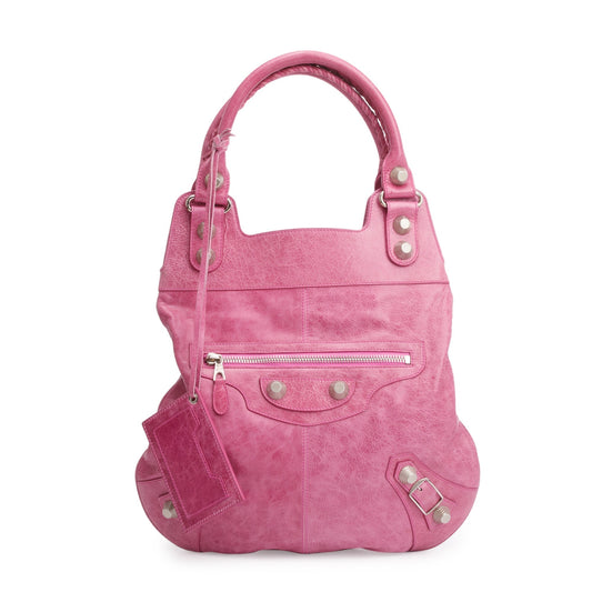 Balenciaga Distressed Arena Motocross Giant Slim Hobo Bag Leather Pink Travel Bag