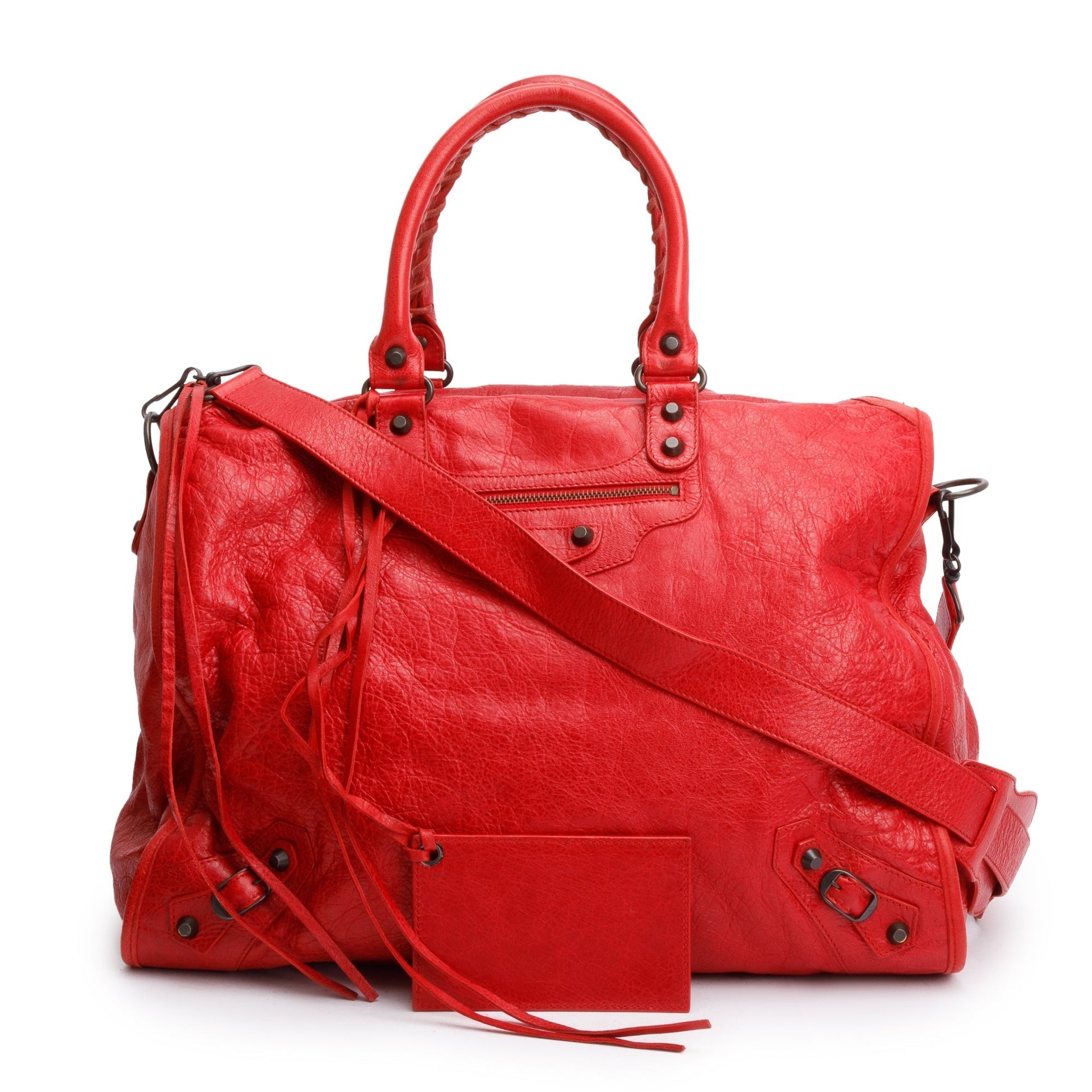 Balenciaga Agneau Motocross Classic Kraft Bag Leather Red Travel Bag