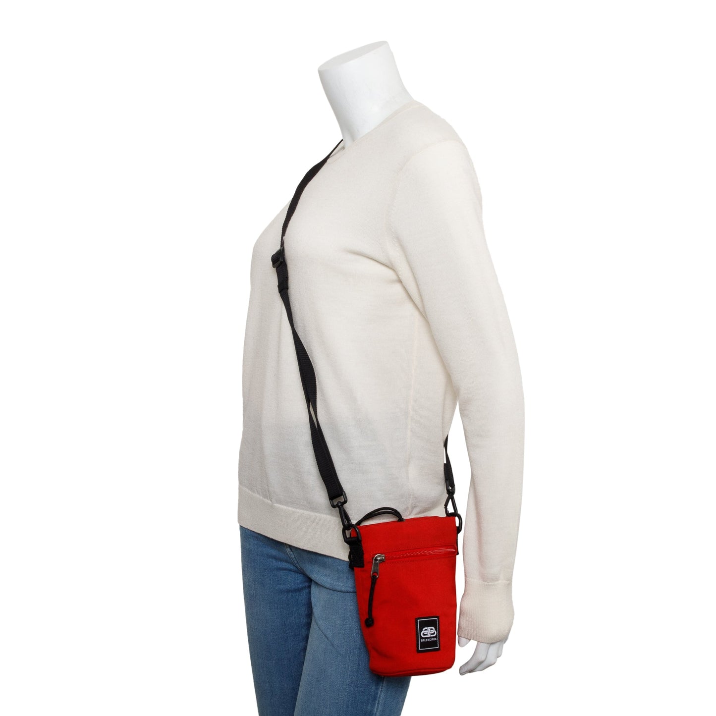 Balenciaga Bb Water Bottle Holder Crossbody Canvas Red Crossbody Bag