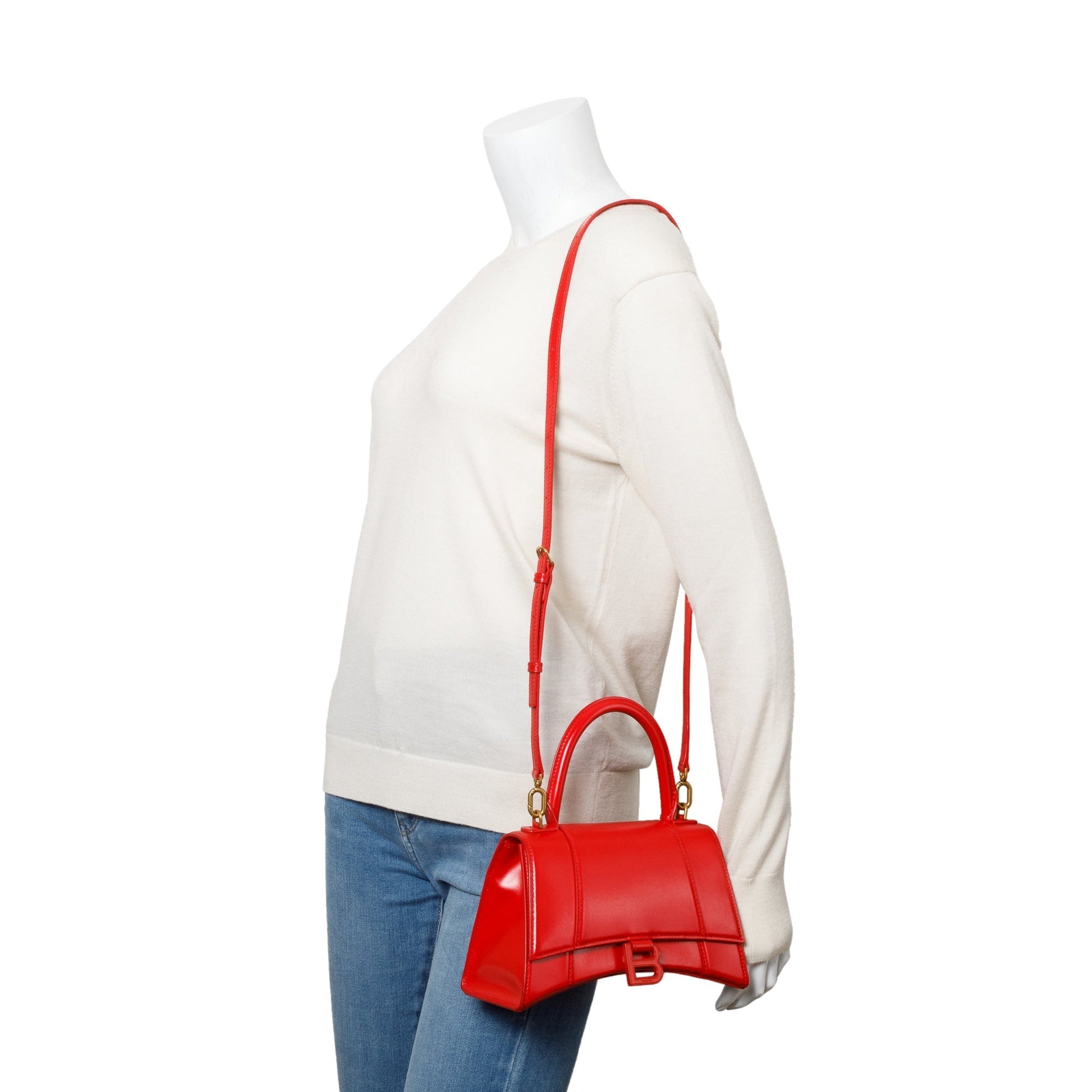 Balenciaga Smooth Hourglass Top Handle Bag Leather Red Travel Bag