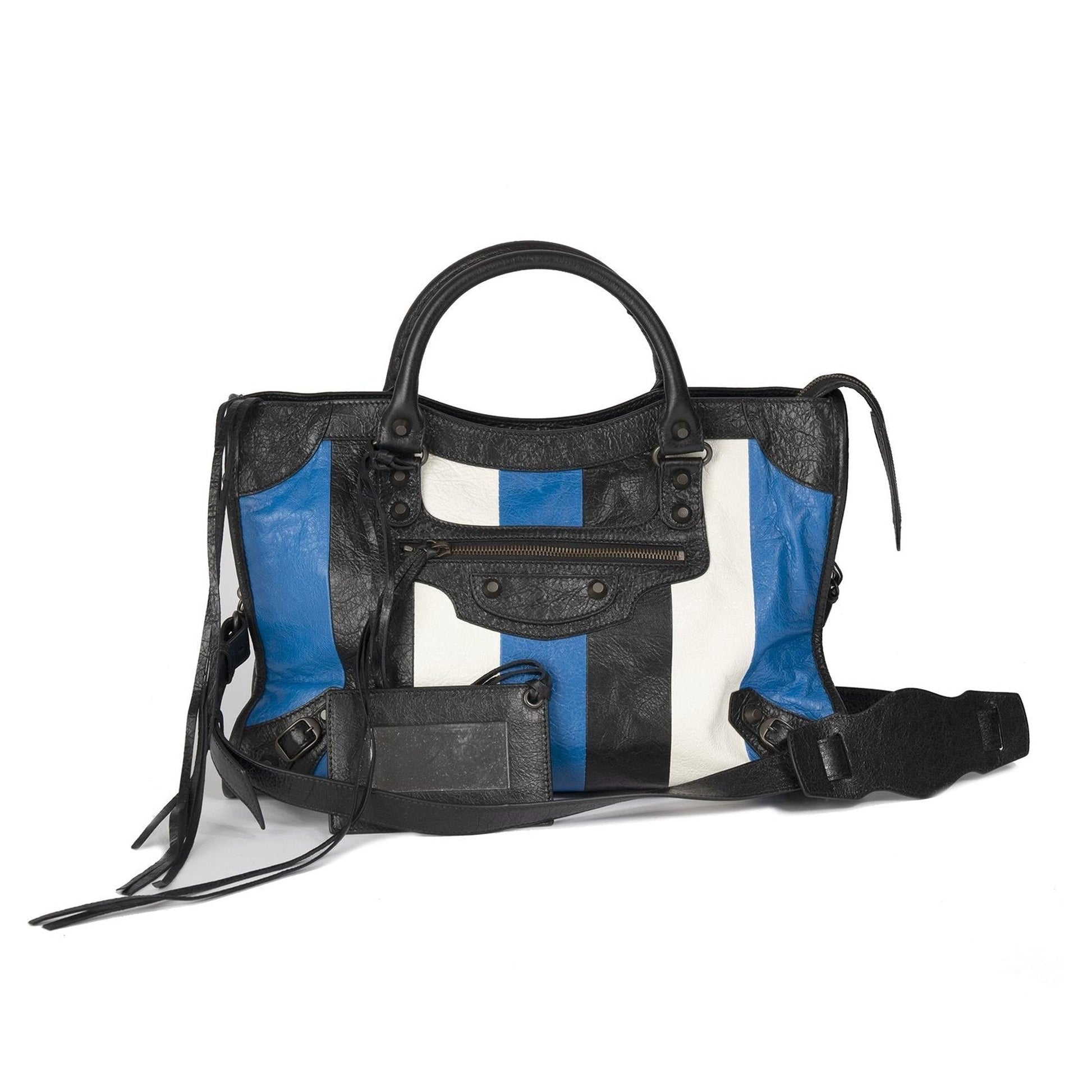 Balenciaga Striped Motocross Classic City Bag Travel Bag