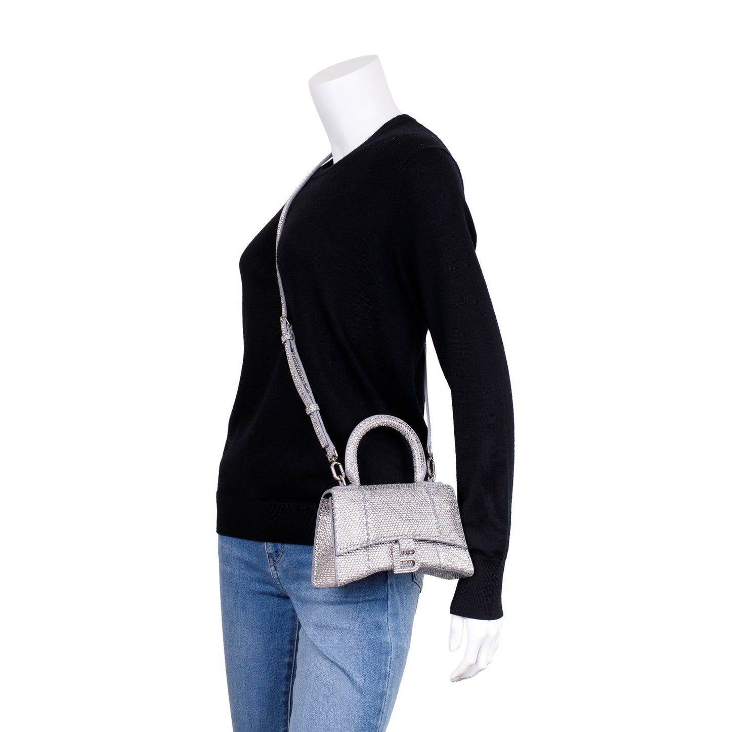 Balenciaga Rhinestone Hourglass Xs Top Handle Bag Suede Travel Bag