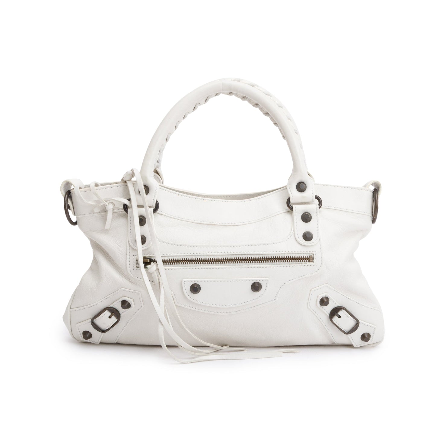 Balenciaga Arena Motocross Classic First Bag Leather White Travel Bag