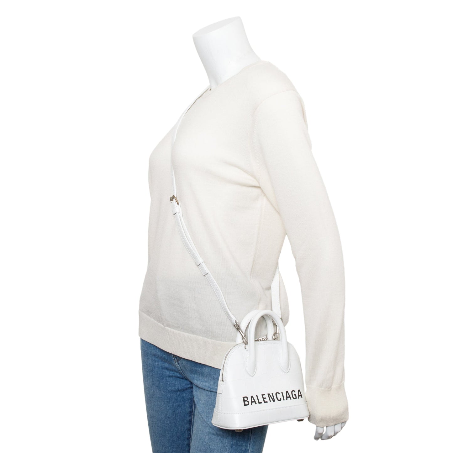 Balenciaga Croc Embossed Calfskin Xxs Ville Top Handle Leather White Travel Bag