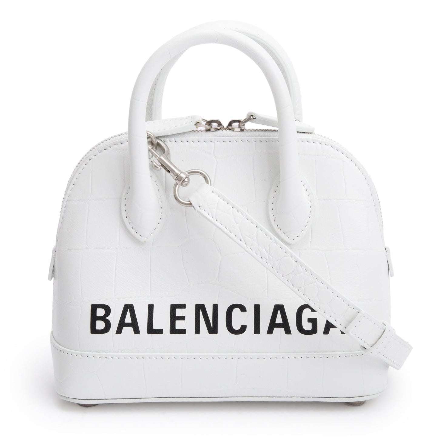 Balenciaga Croc Embossed Calfskin Xxs Ville Top Handle Leather White Travel Bag