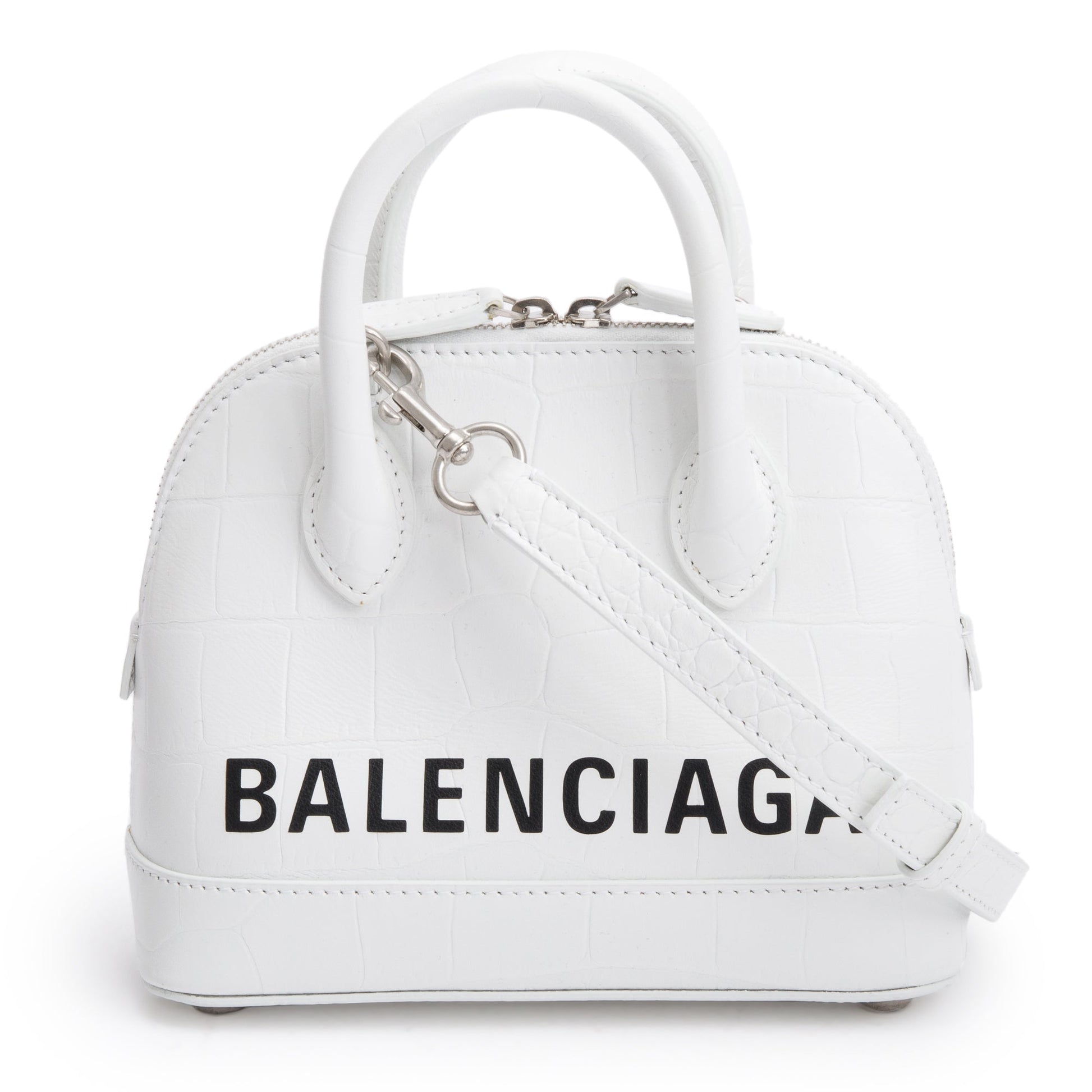 Balenciaga Croc Embossed Calfskin Xxs Ville Top Handle Leather White Travel Bag