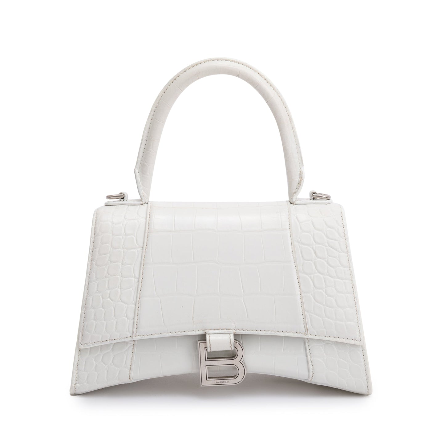 Balenciaga Croc Embossed Hourglass Top Handle Bag Leather White Travel Bag