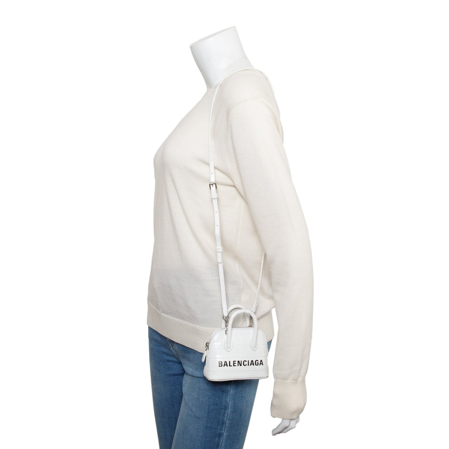 Balenciaga Crocodile Embossed Ville Top Handle Bag White Mini Travel Bag