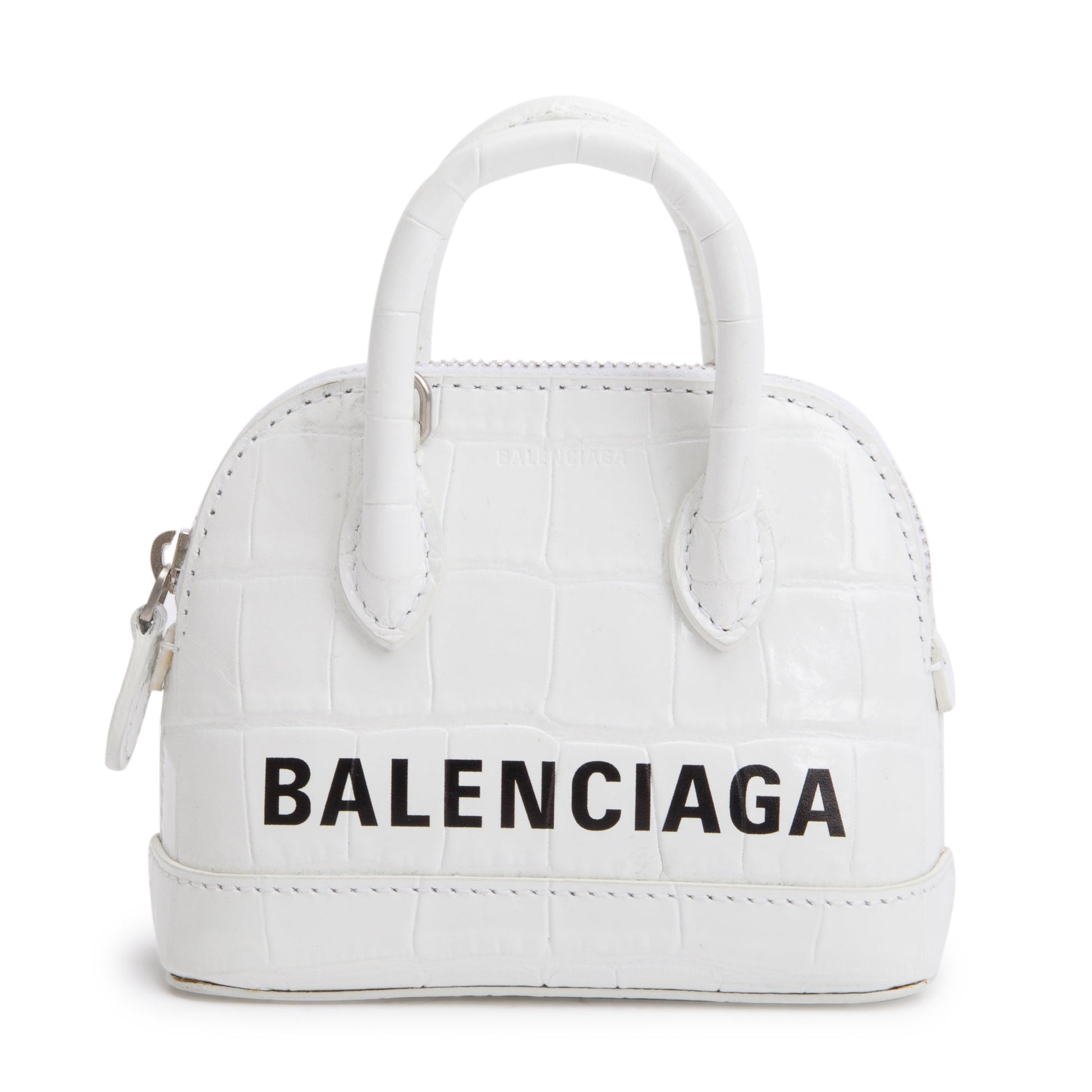 Balenciaga Crocodile Embossed Ville Top Handle Bag White Mini Travel Bag